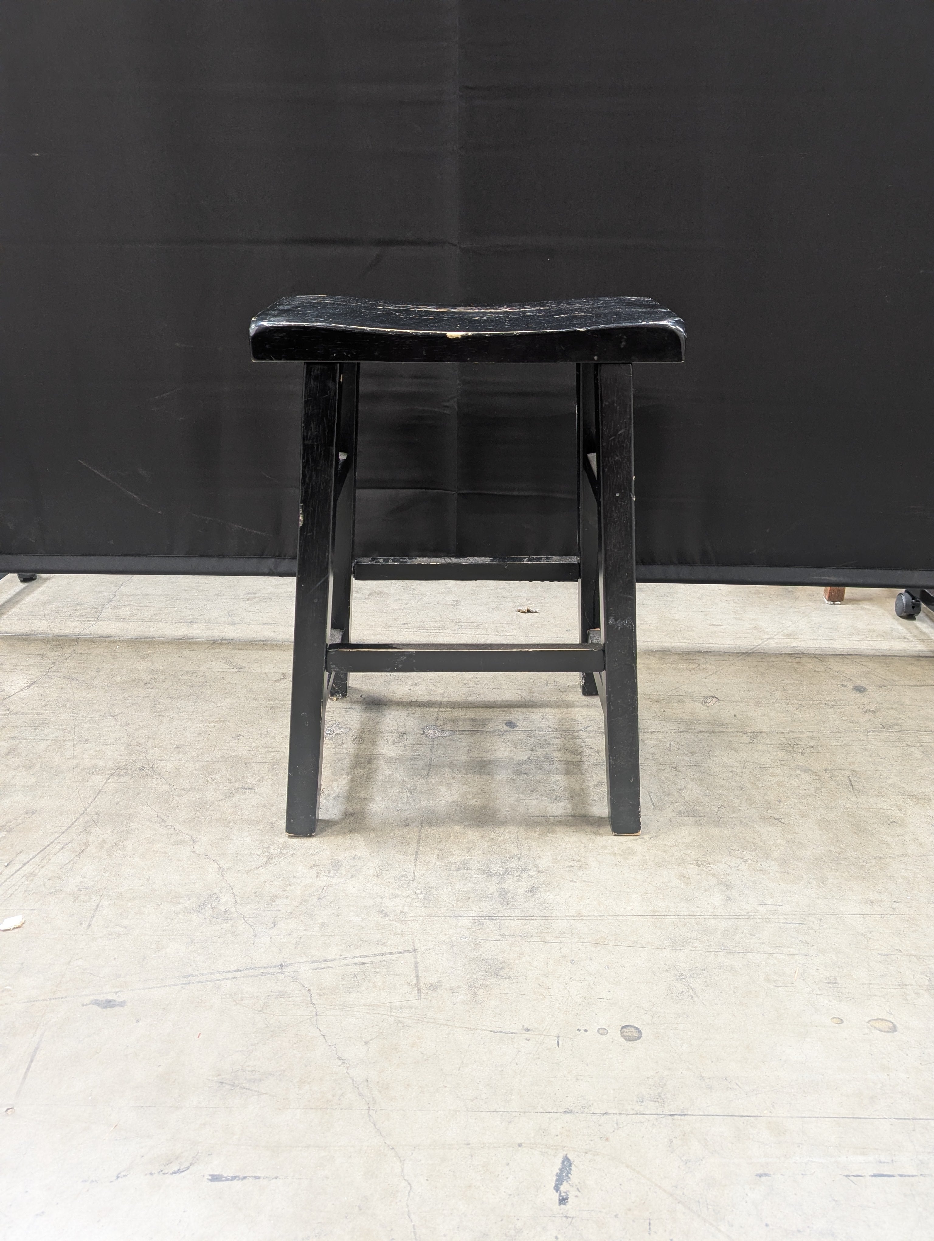 Compact Black Rectangular Wood Stool
