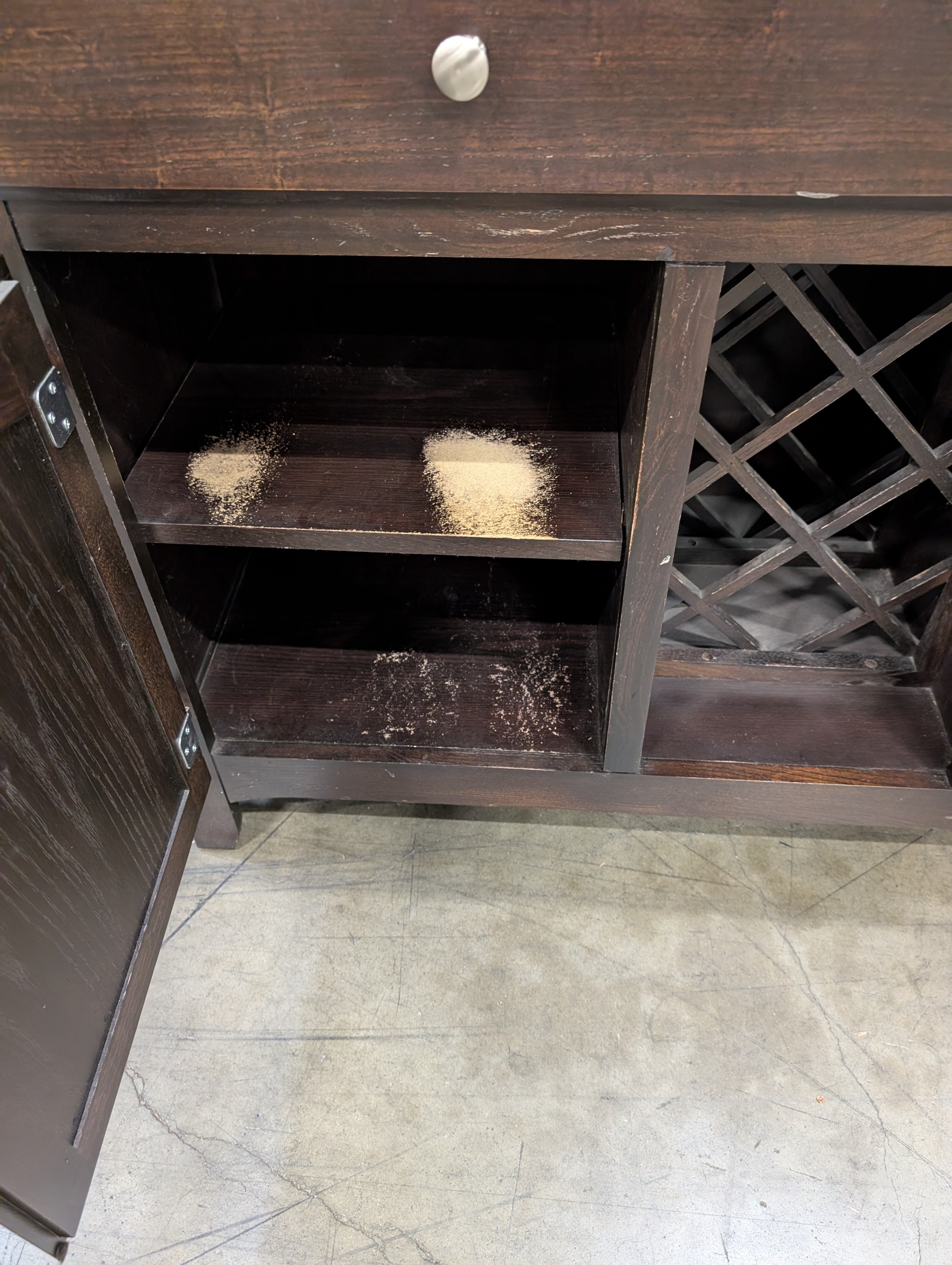 Two-Piece Dark Wood Display Hutch with Glass Doors