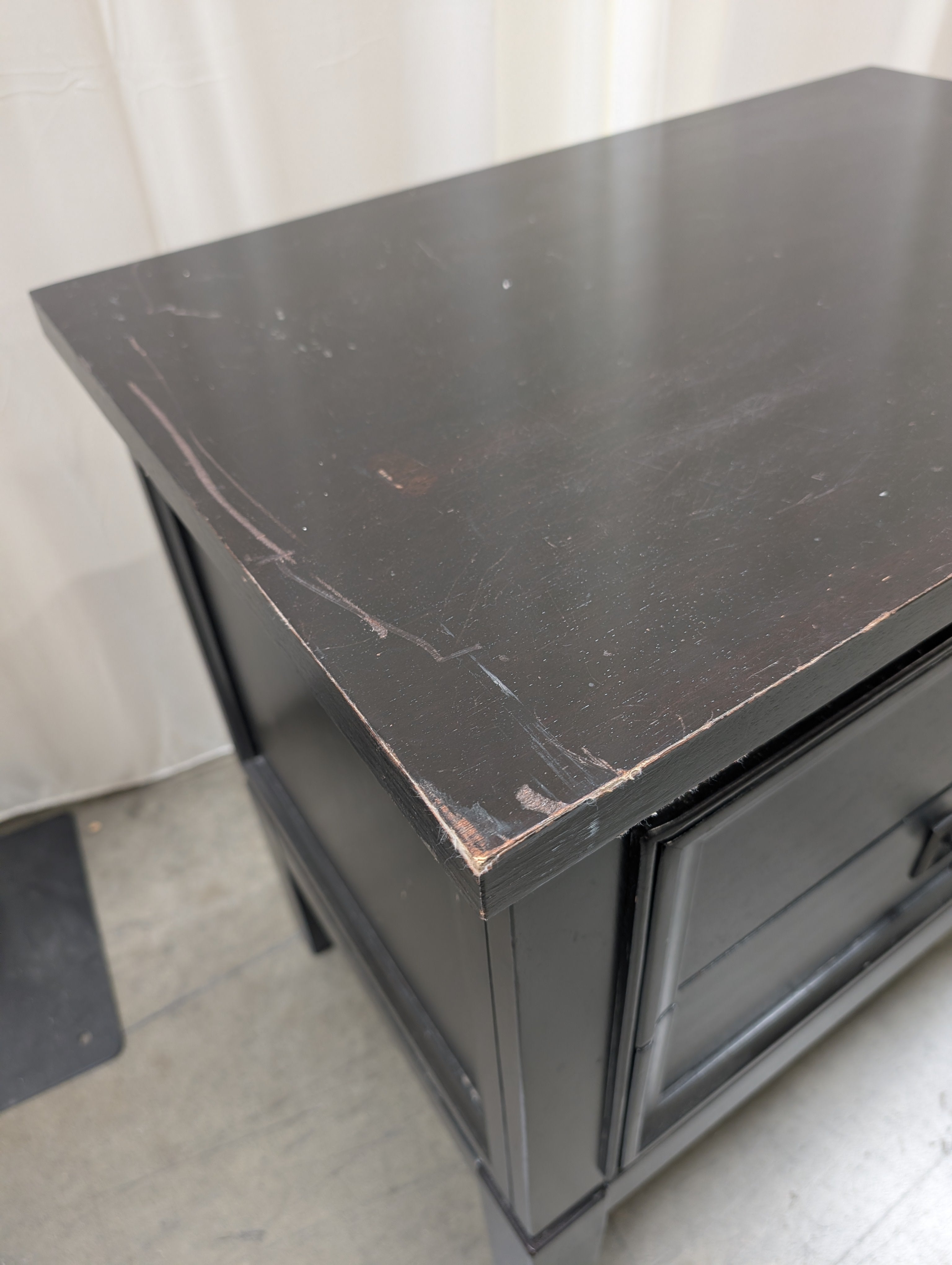 Transitional Two-Drawer Nightstand in Black Wood