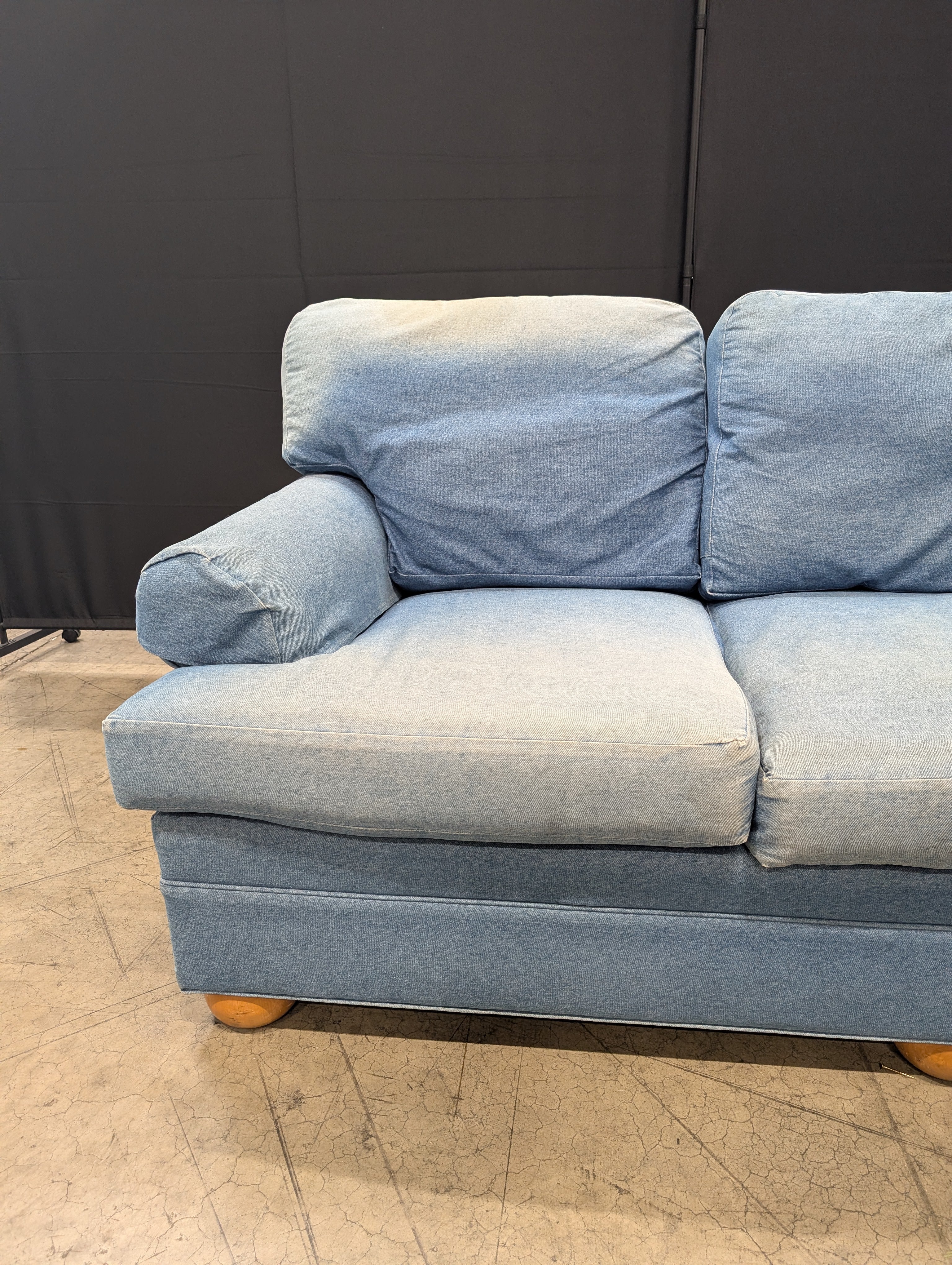 Ethan Allan Distressed Denim Three-Seater Sofa