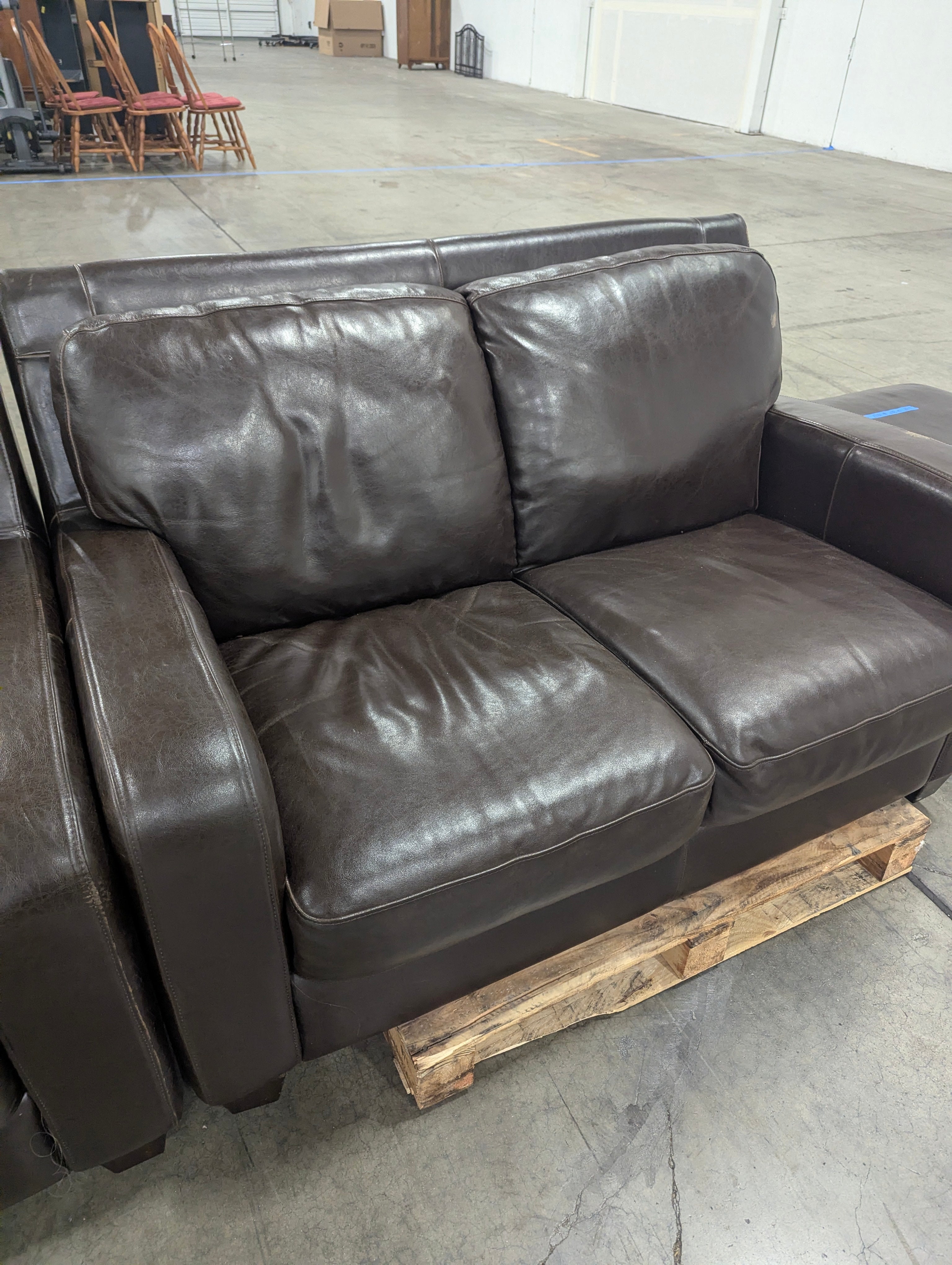 Contemporary Dark Brown Leather Loveseat Sofa