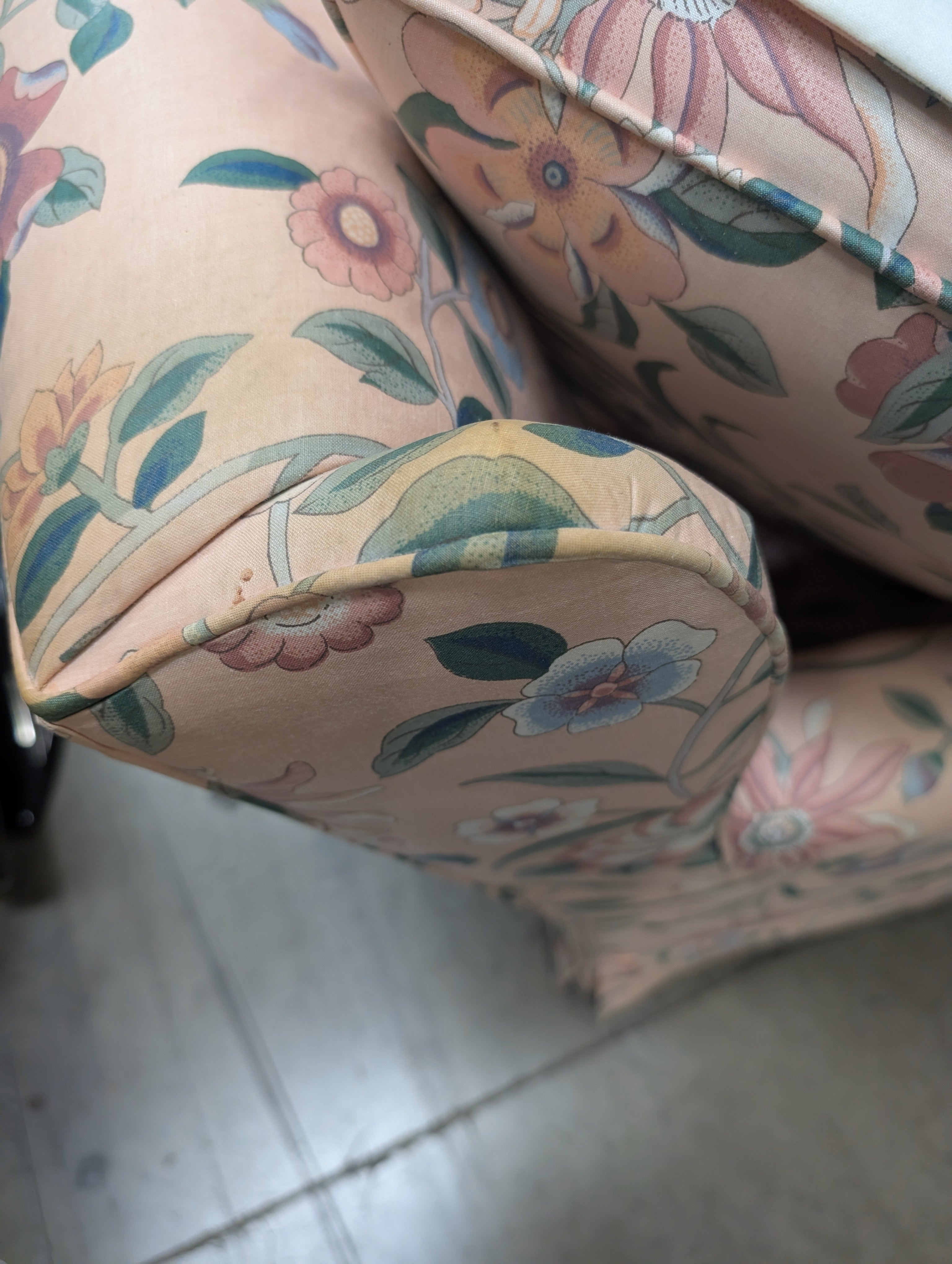 Vintage Style Floral Upholstered Armchair & Ottoman