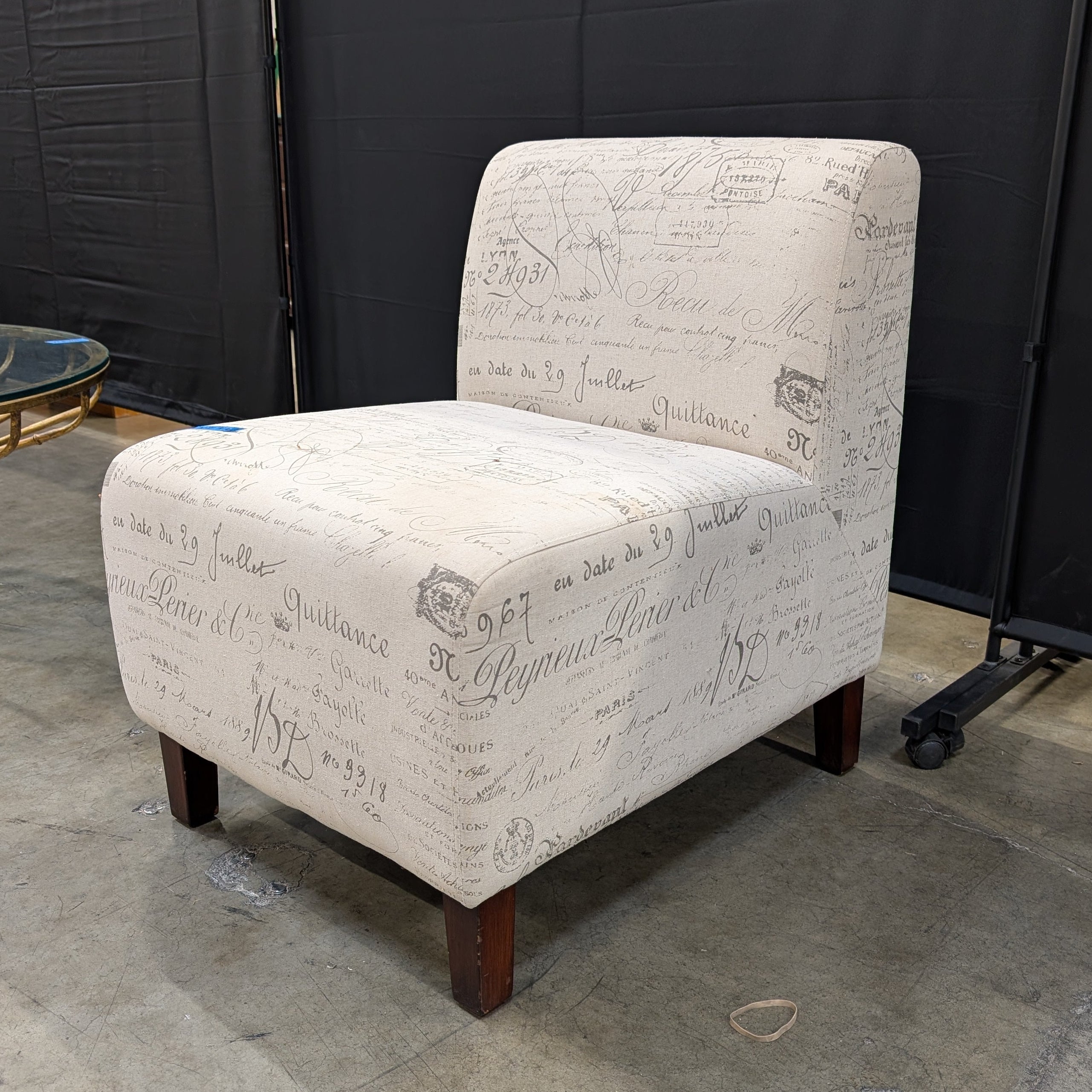 Parisian Script Upholstered Armless Accent Chair used