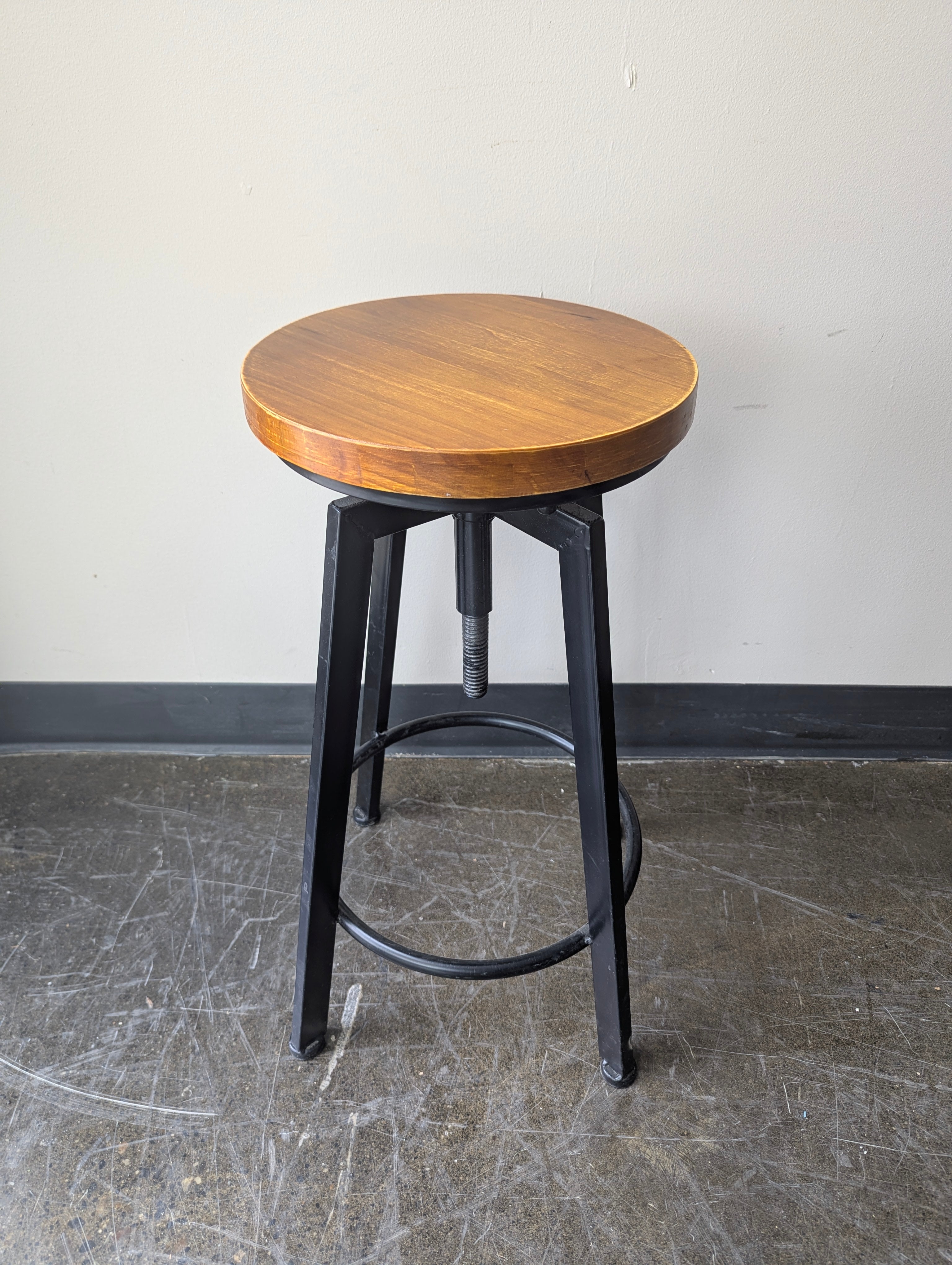 Industrial Style Adjustable Wood Top Bar Stool