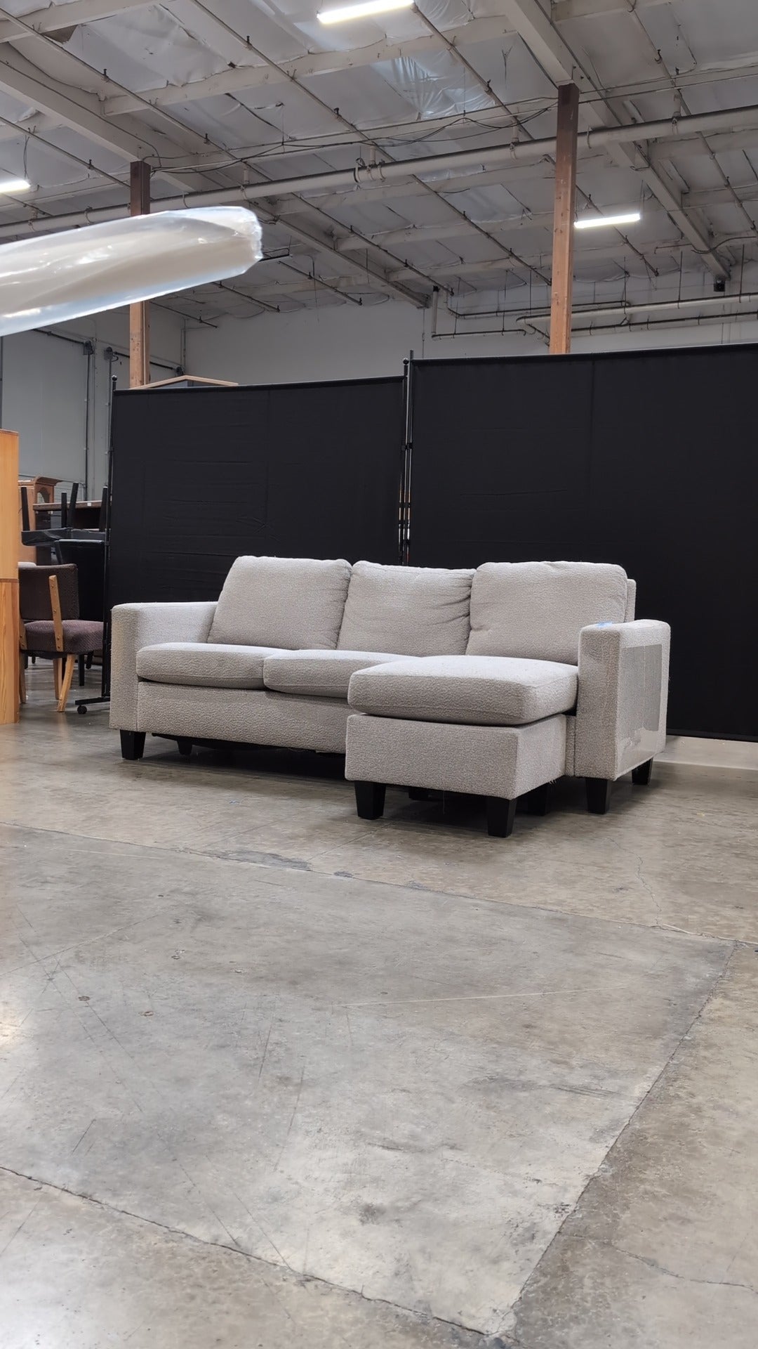 Modern Two-Tone Boucle Sofa with Integrated Ottoman