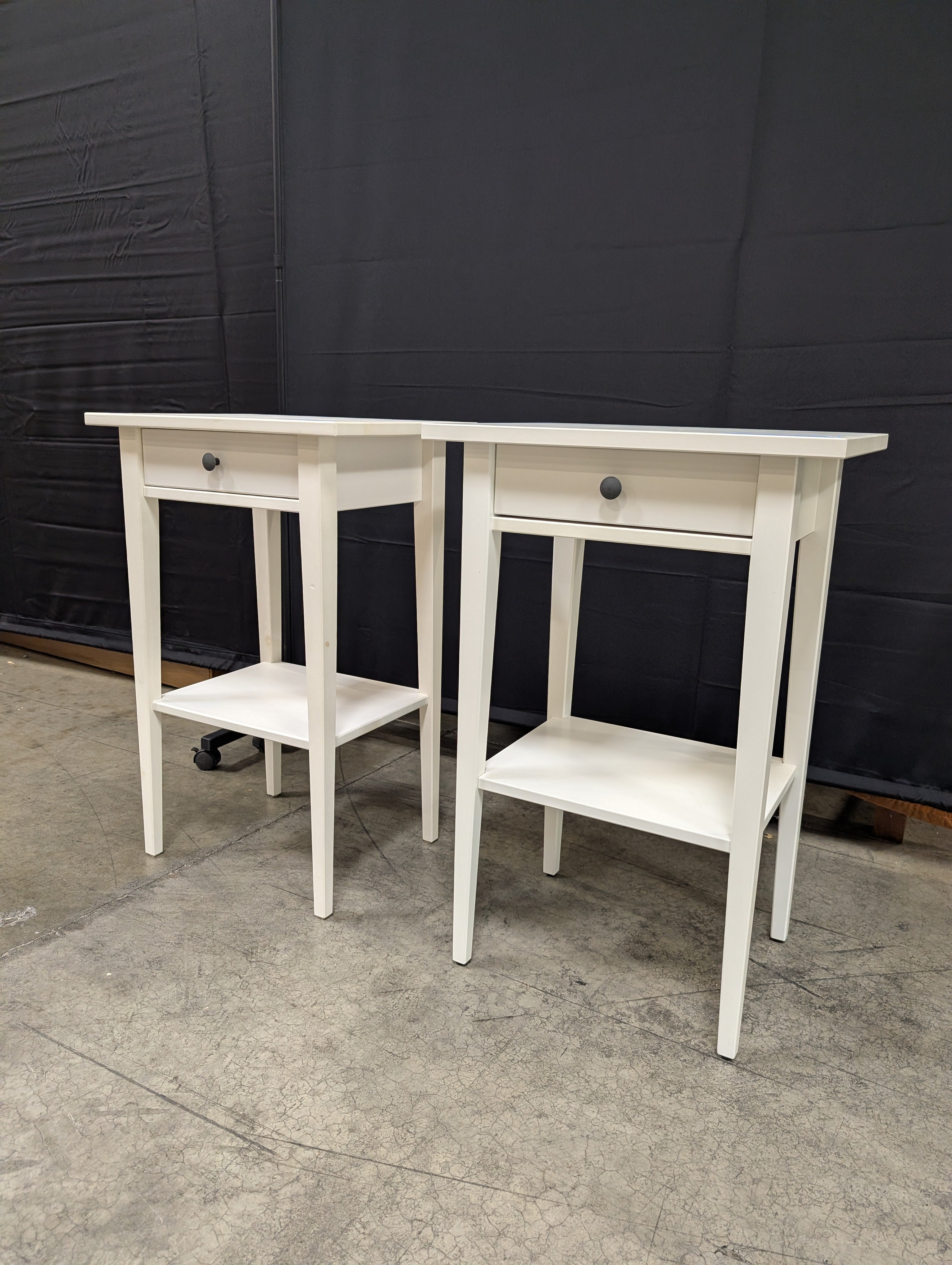 Pair of White Painted Wood End Table with Drawer