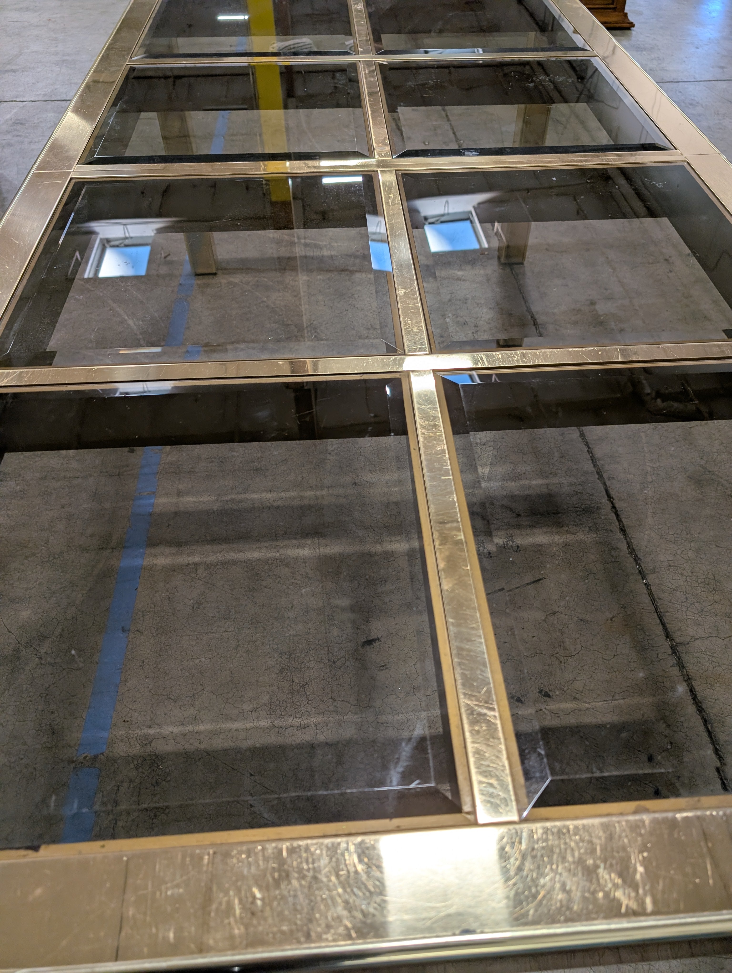 Mid-Century Modern Gold Tone Dining Table with Glass Top