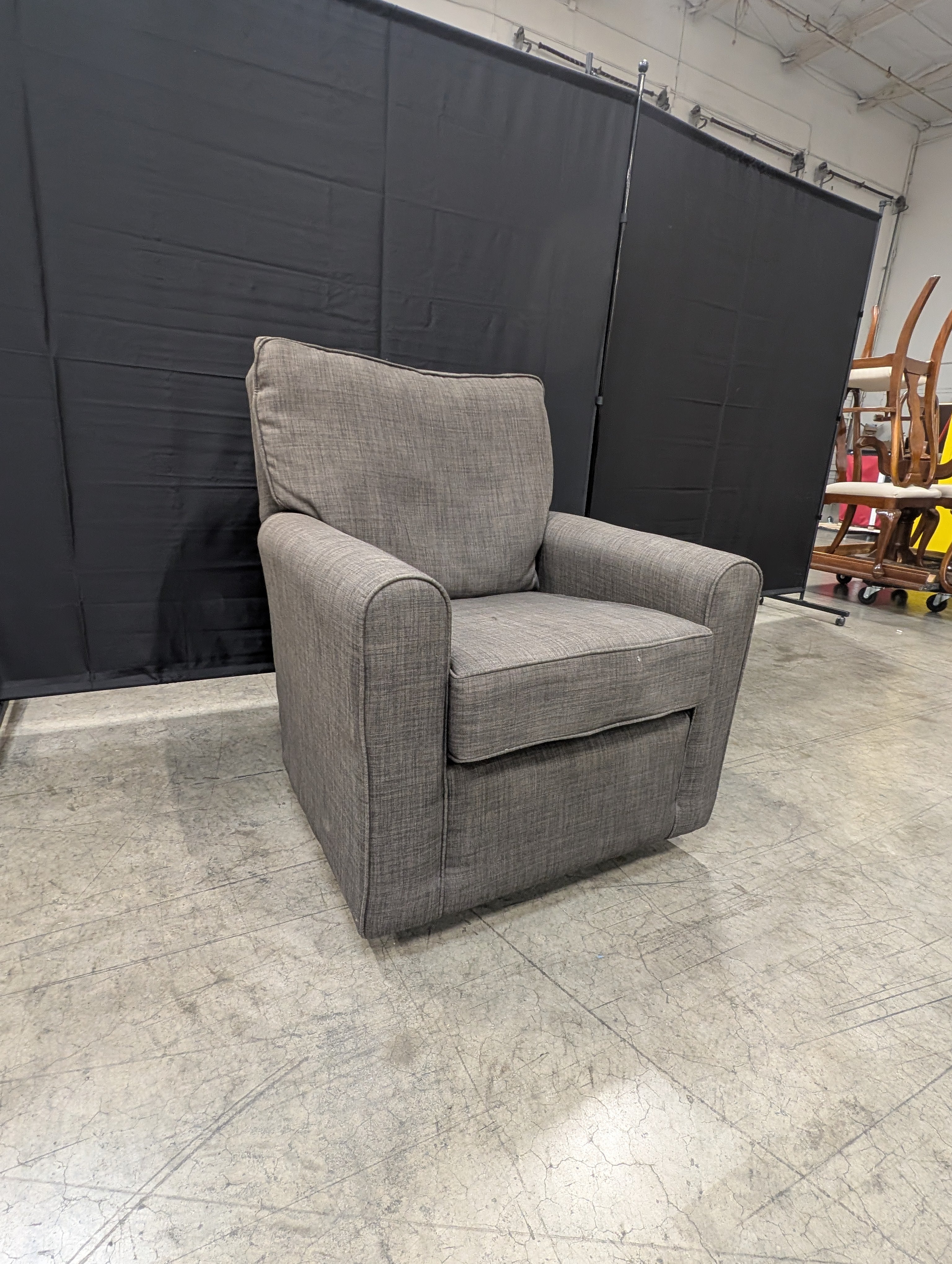 Contemporary Charcoal Grey Upholstered Swivel Armchair
