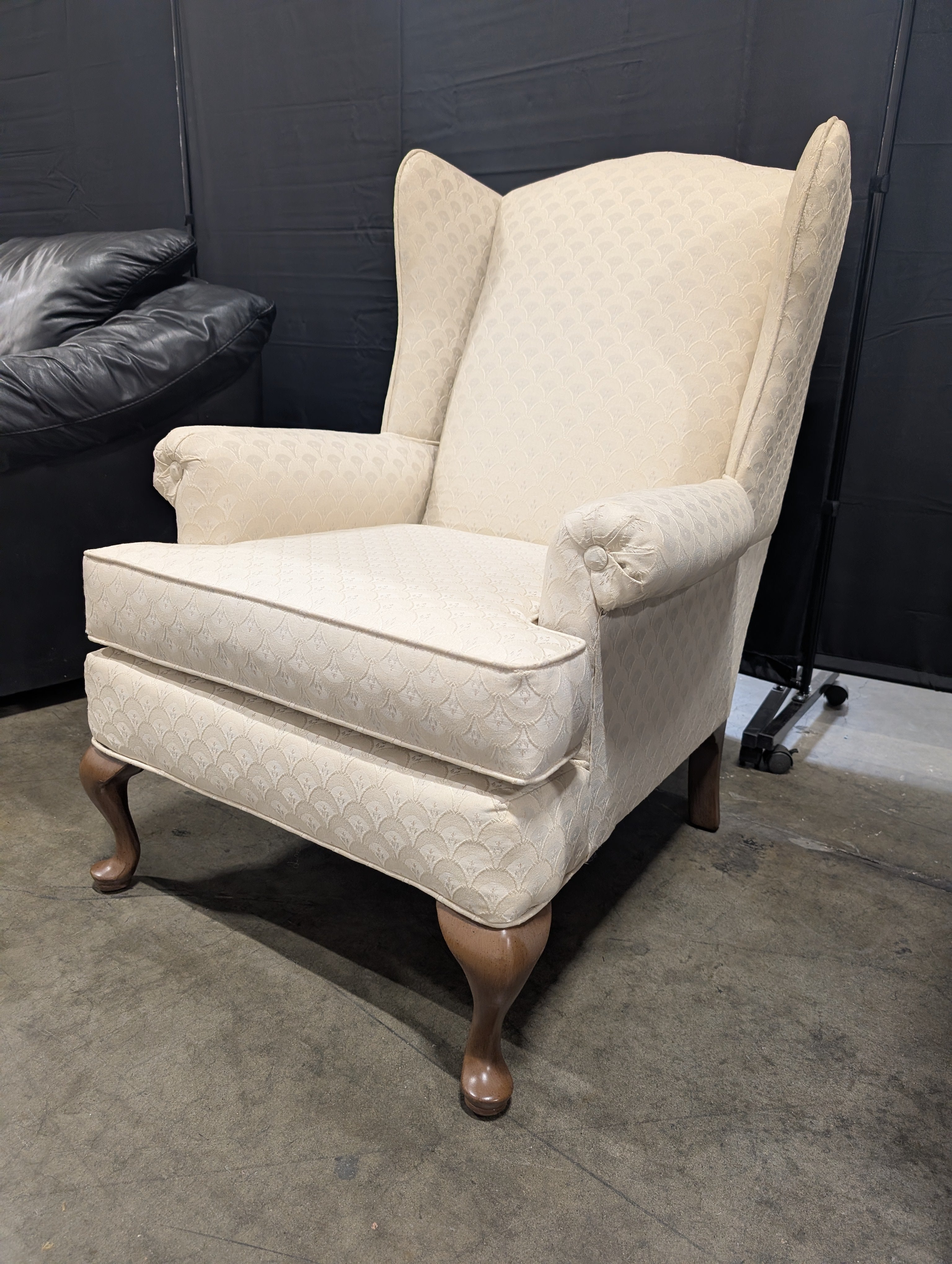 Textured Off-White Wingback Accent Chair