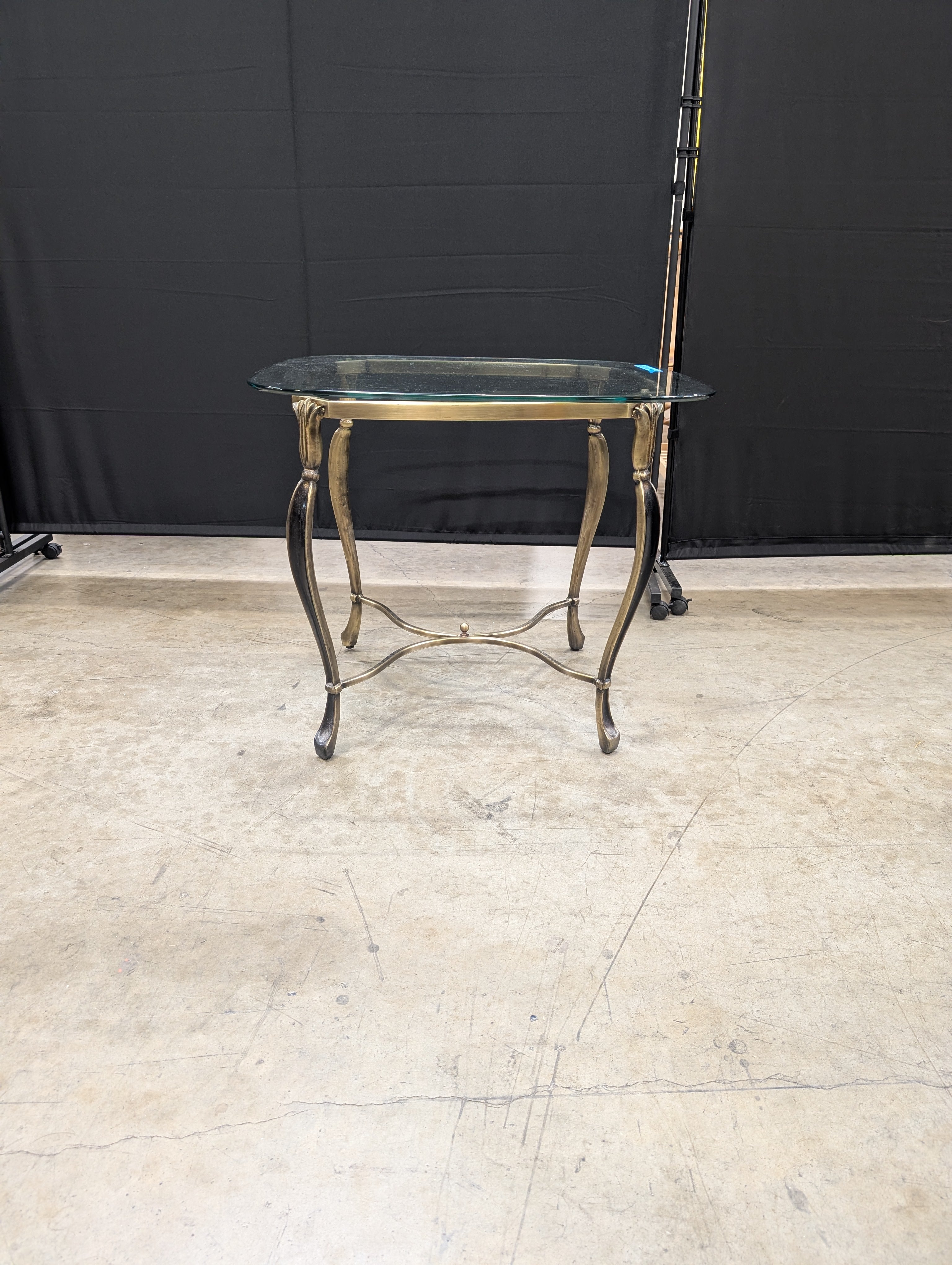 Vintage Style Glass Top Accent Table with Brass Tone Frame