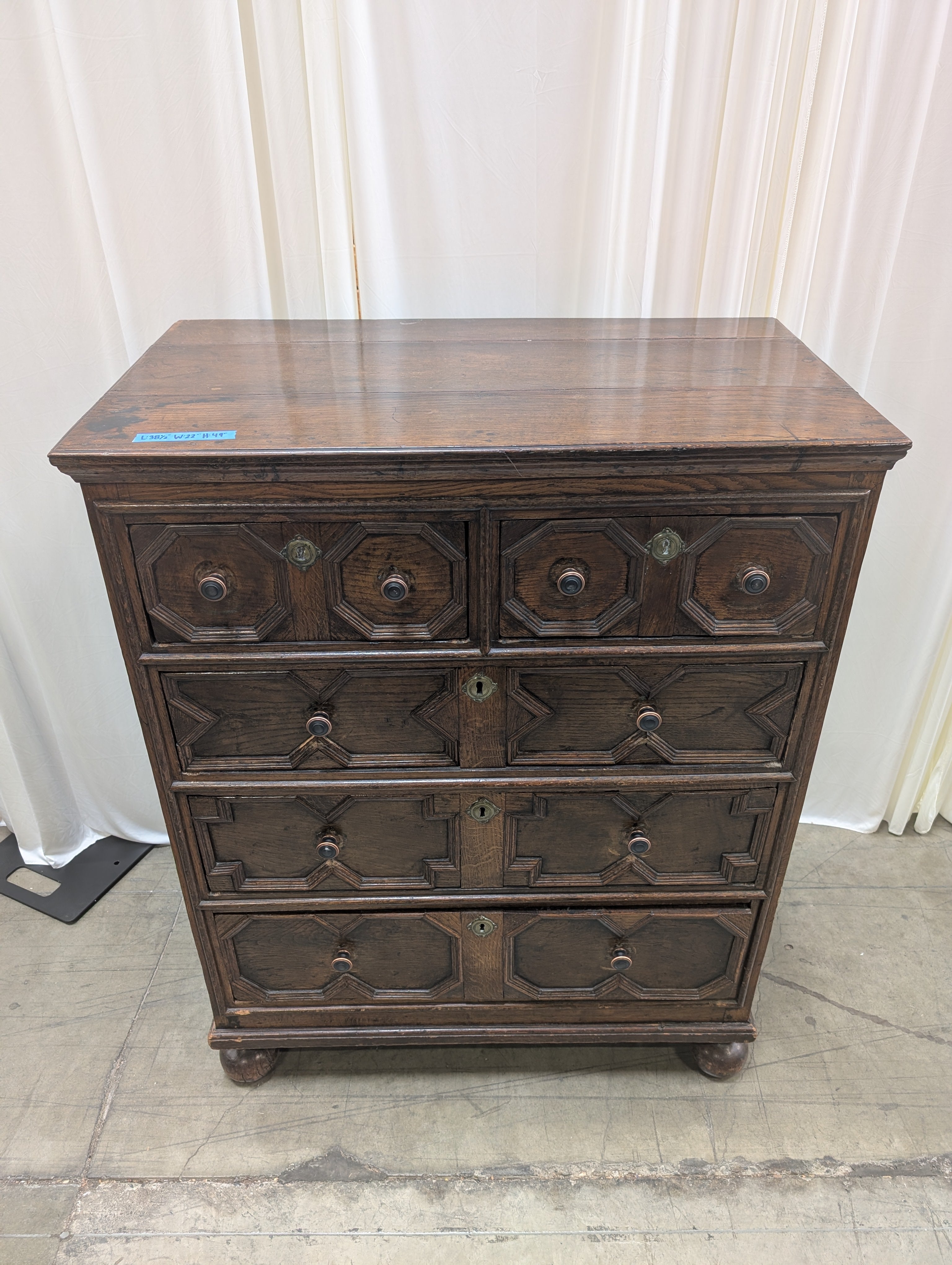 Antique Style Geometric Paneled Dresser in Dark Wood