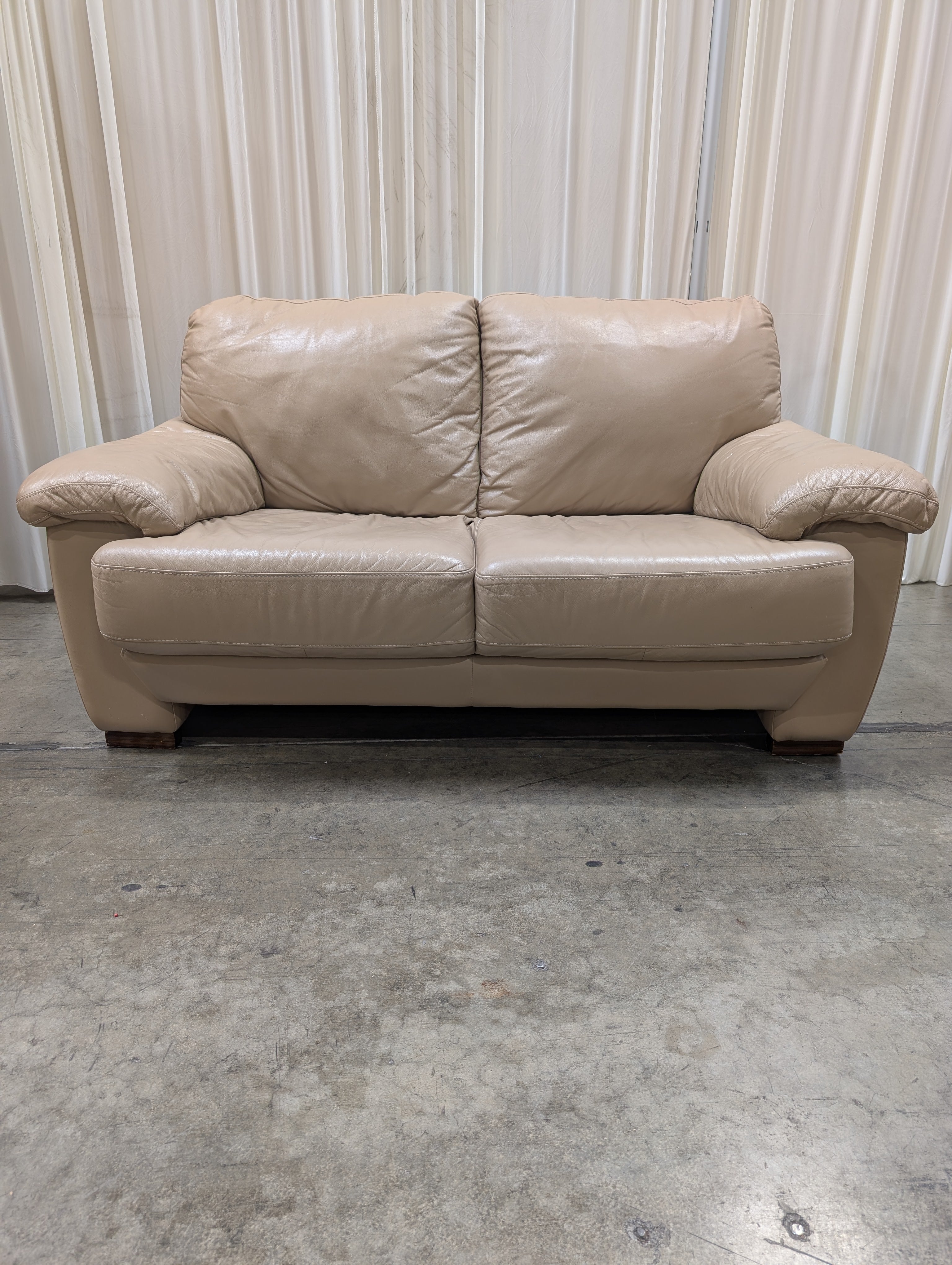 Taupe Overstuffed Loveseat in Leather