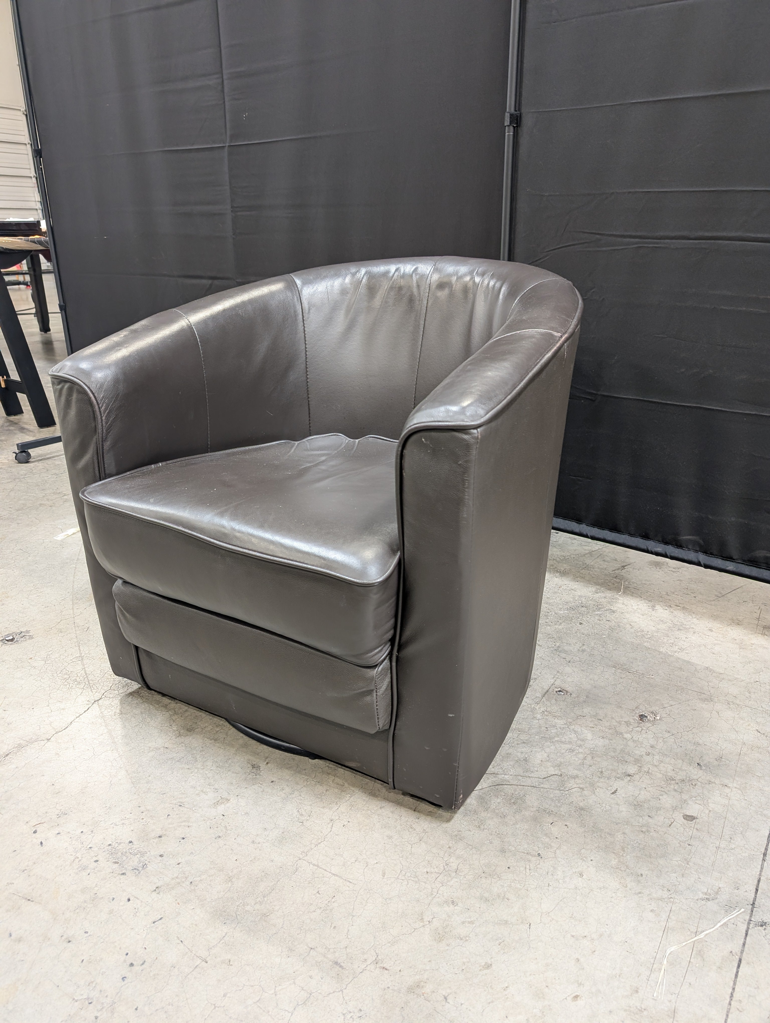Contemporary Dark Brown Leather Barrel Armchair