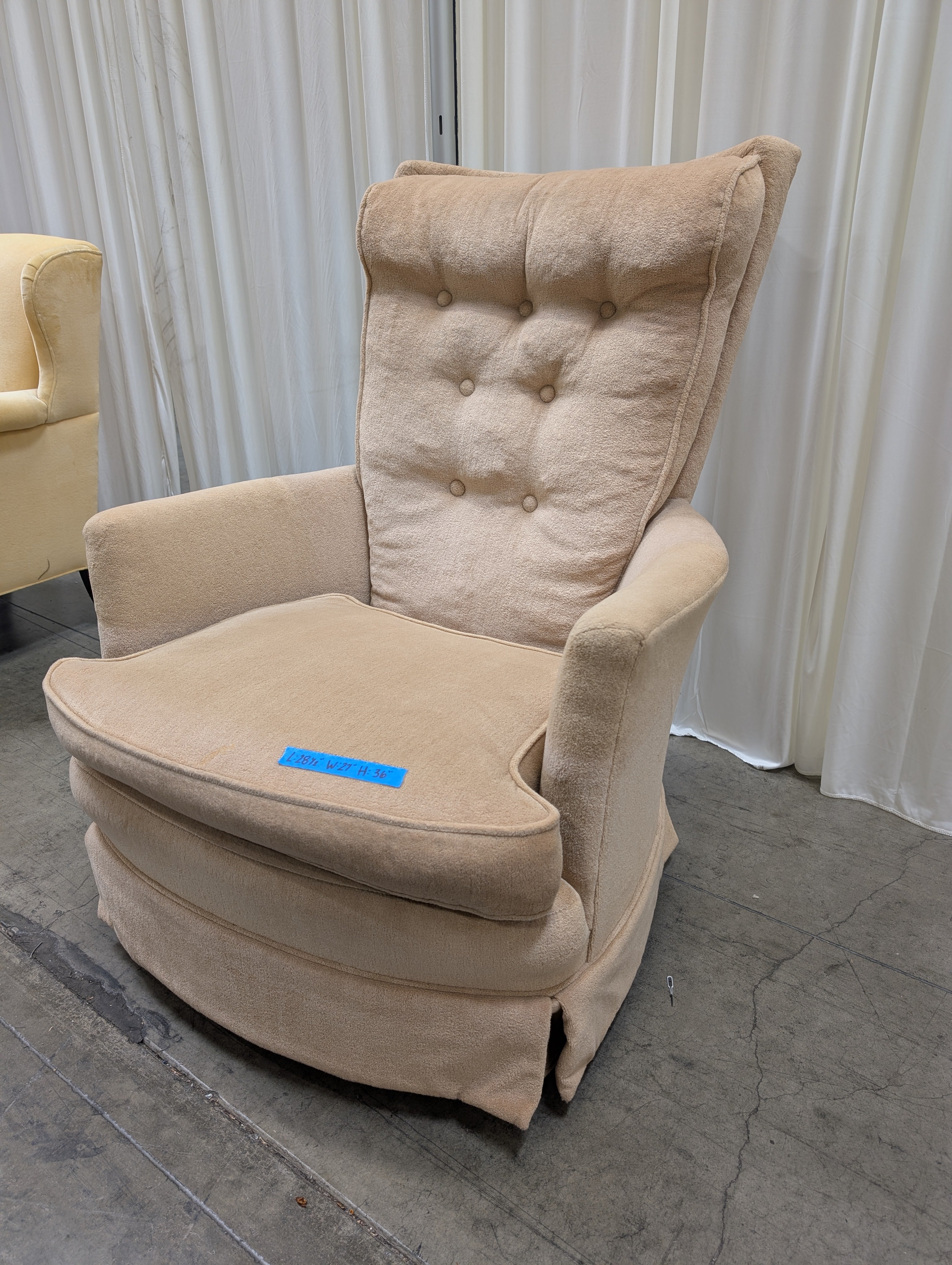 Peach Tufted Fabric Recliner with Skirted Base