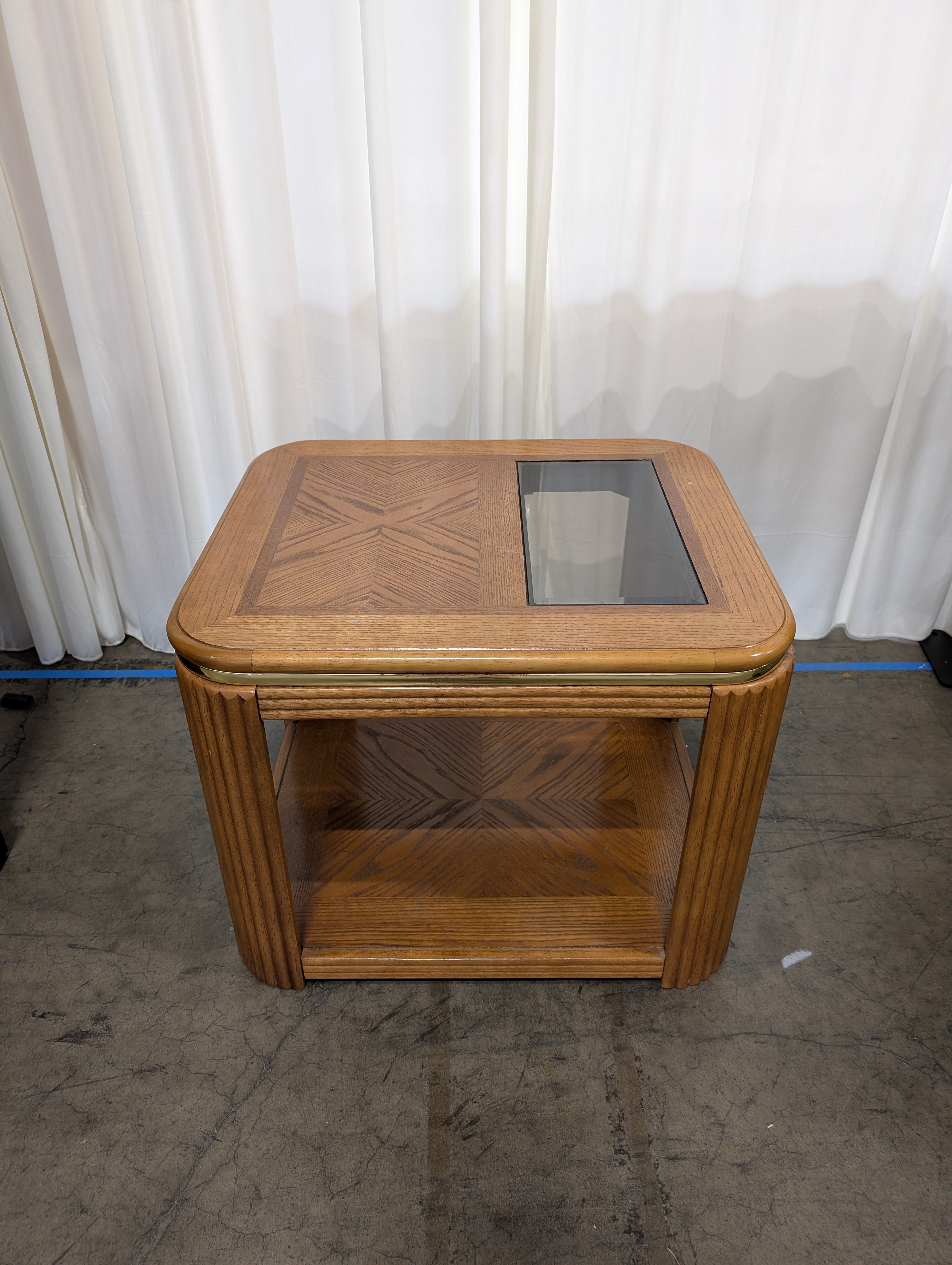 Light Oak Square End Table with Glass Insert