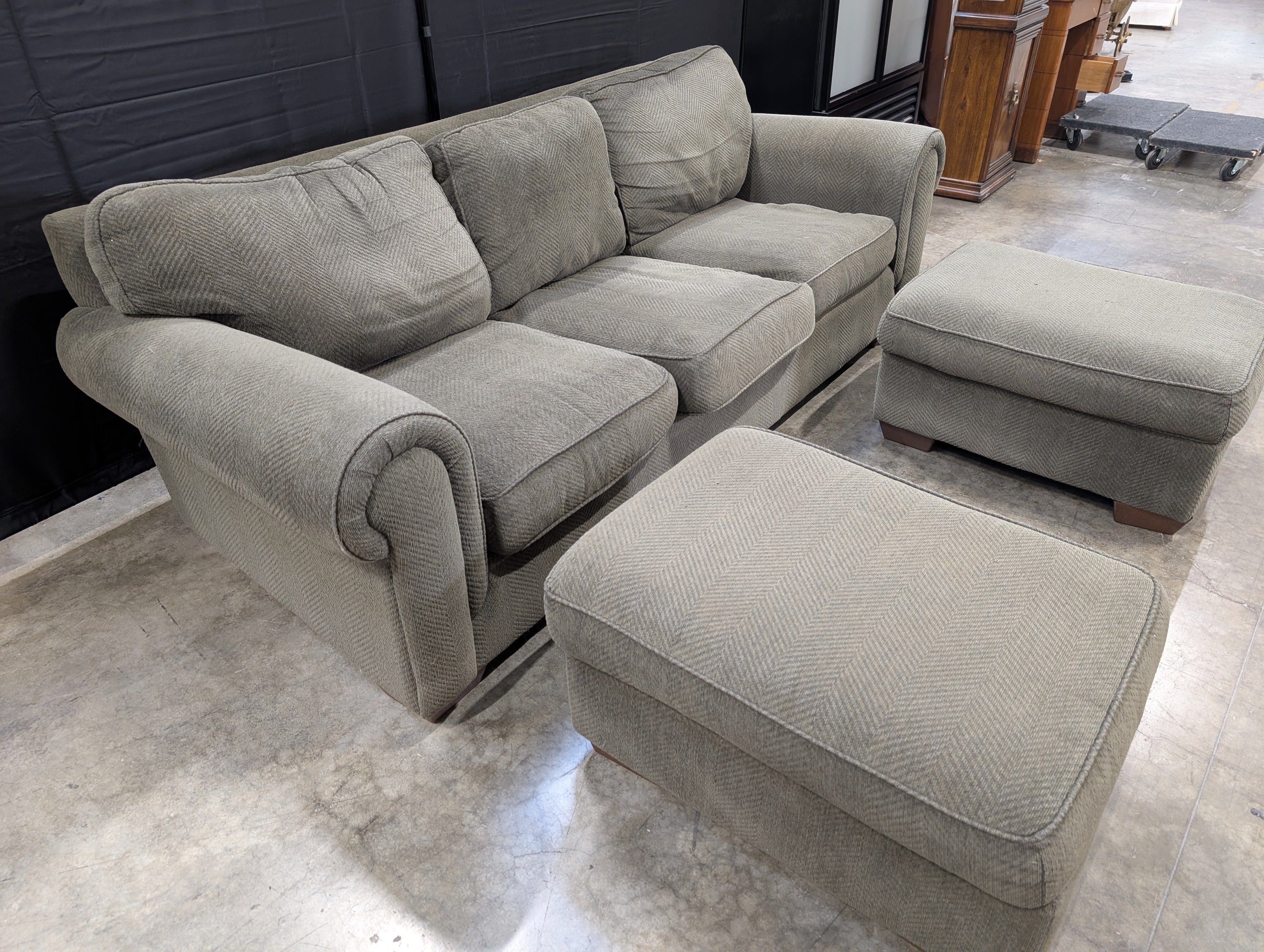 Three-Seater Bauhaus Sofa with Two Matching Ottomans