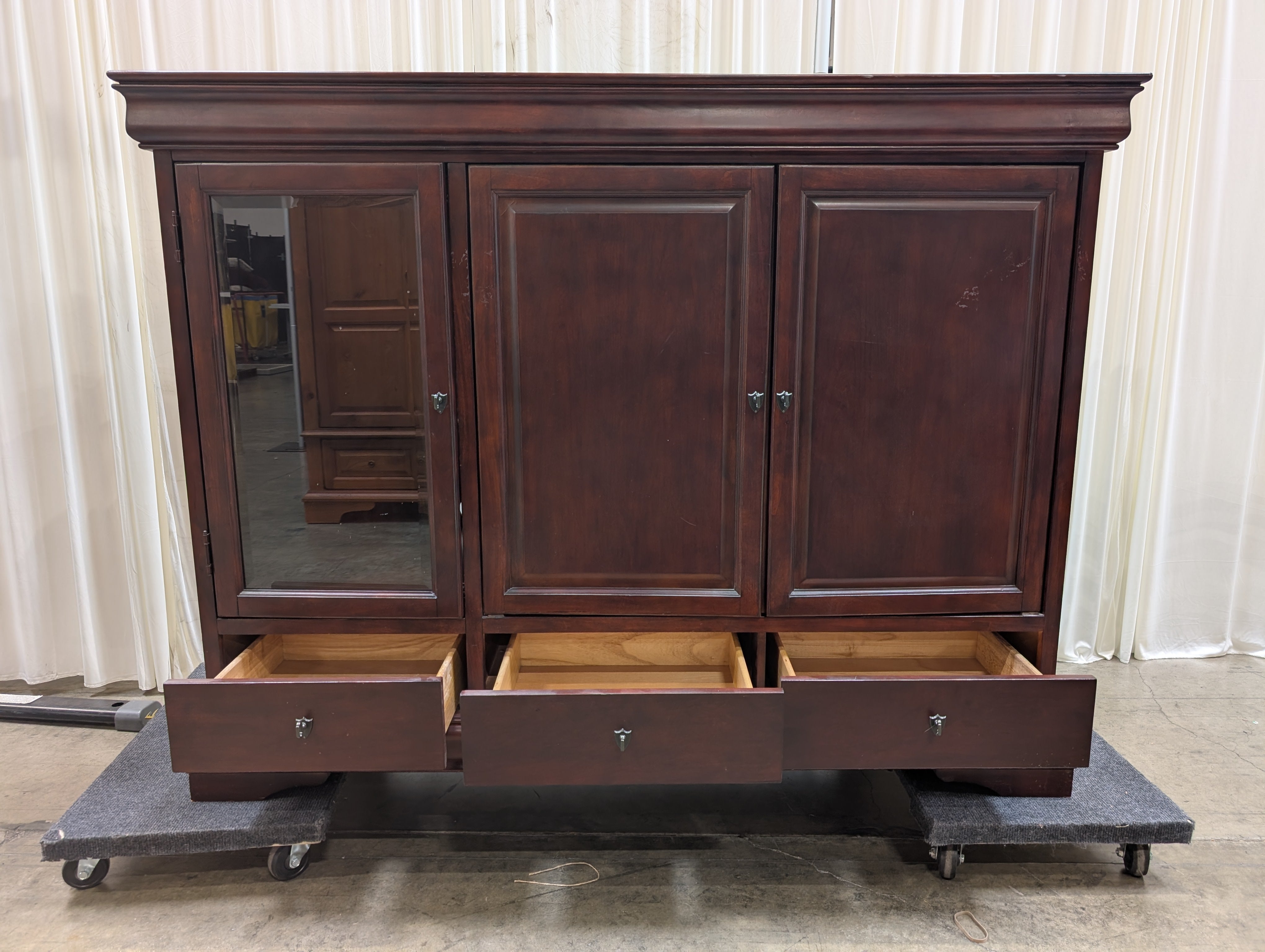 Traditional Dark Wood TV Stand with Glass Door
