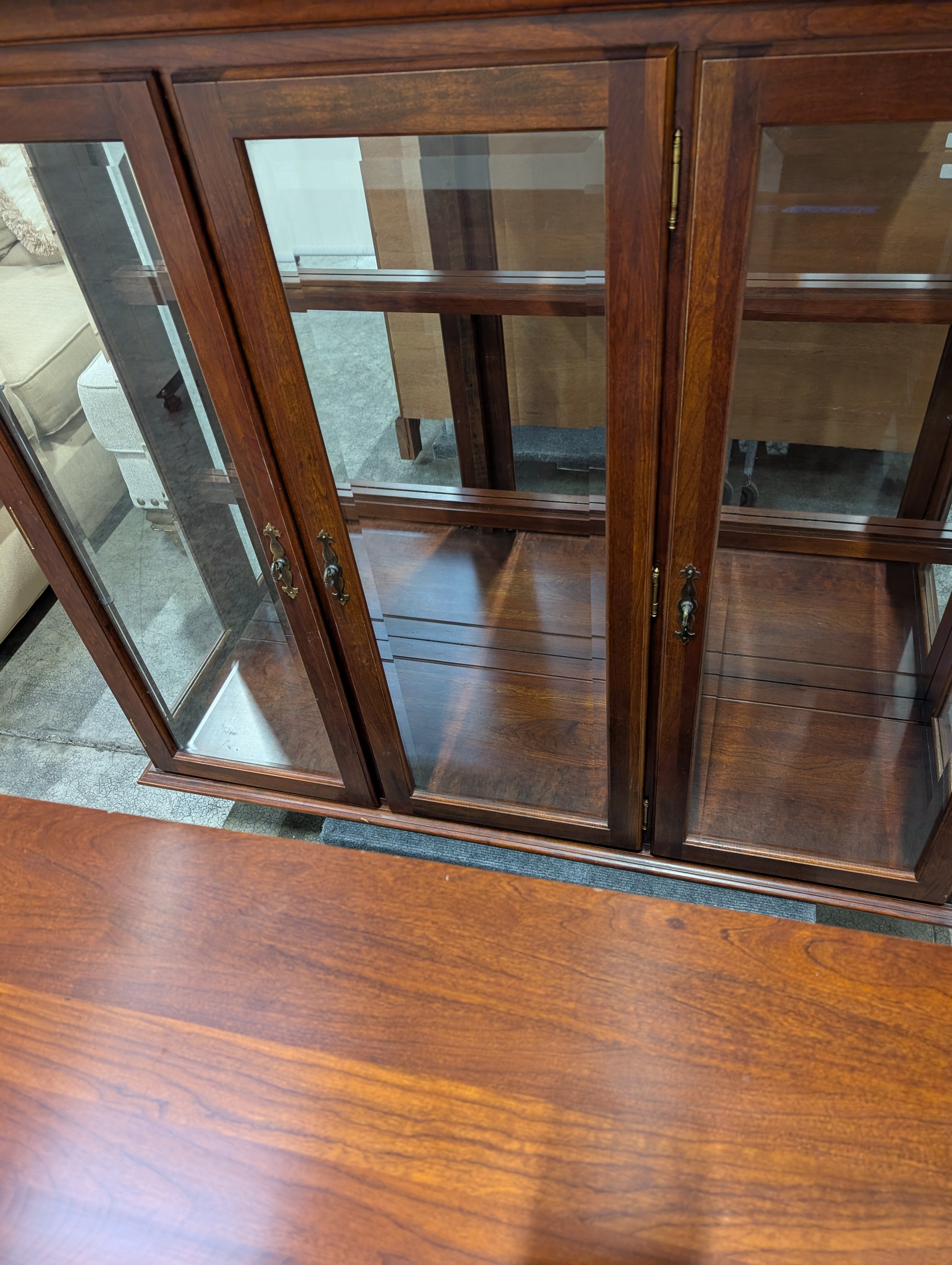 Richly Stained Wooden Display Cabinet with Glass Doors