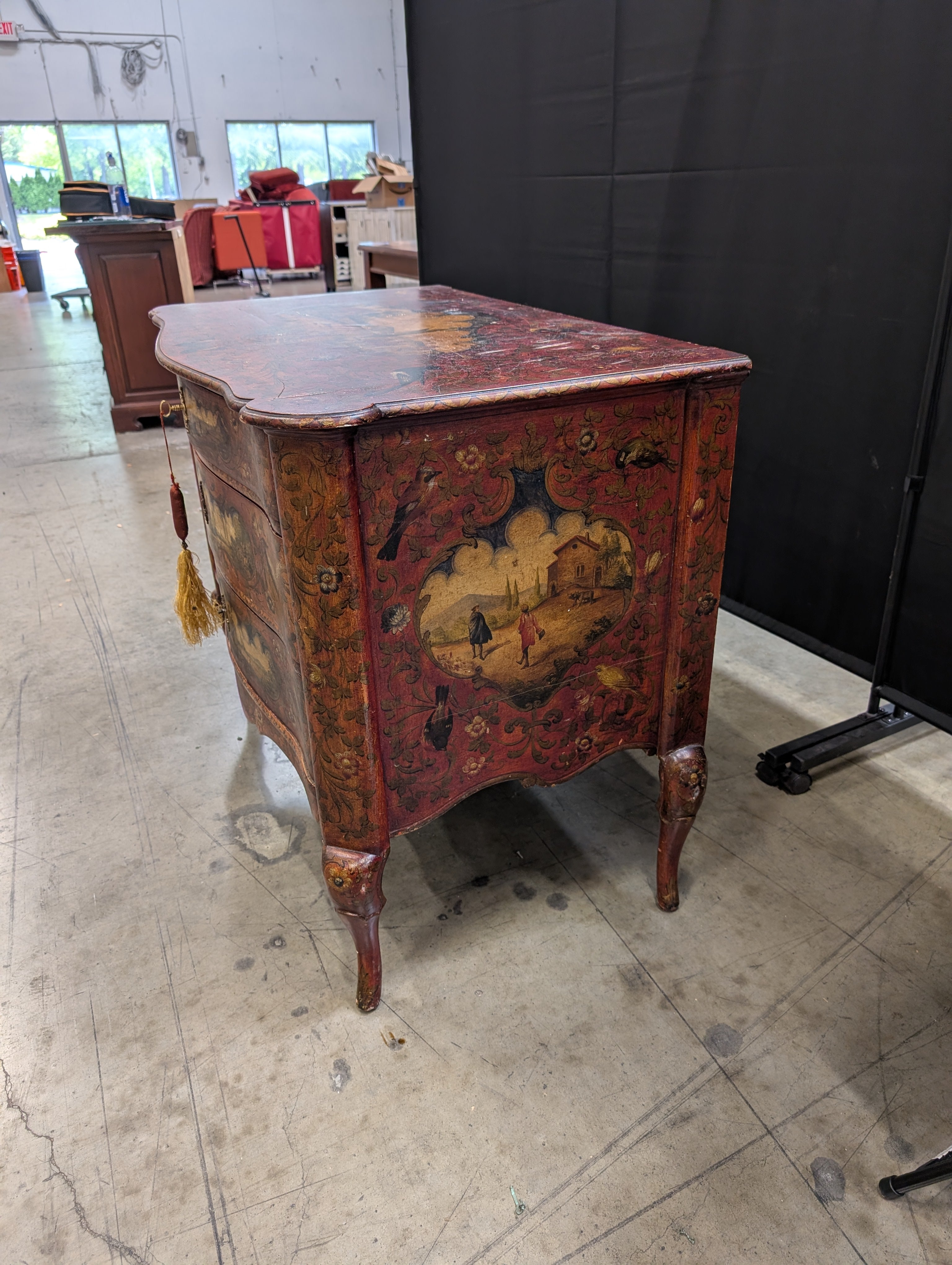 Decorative Hand-Painted Wooden Three-Drawer Commode