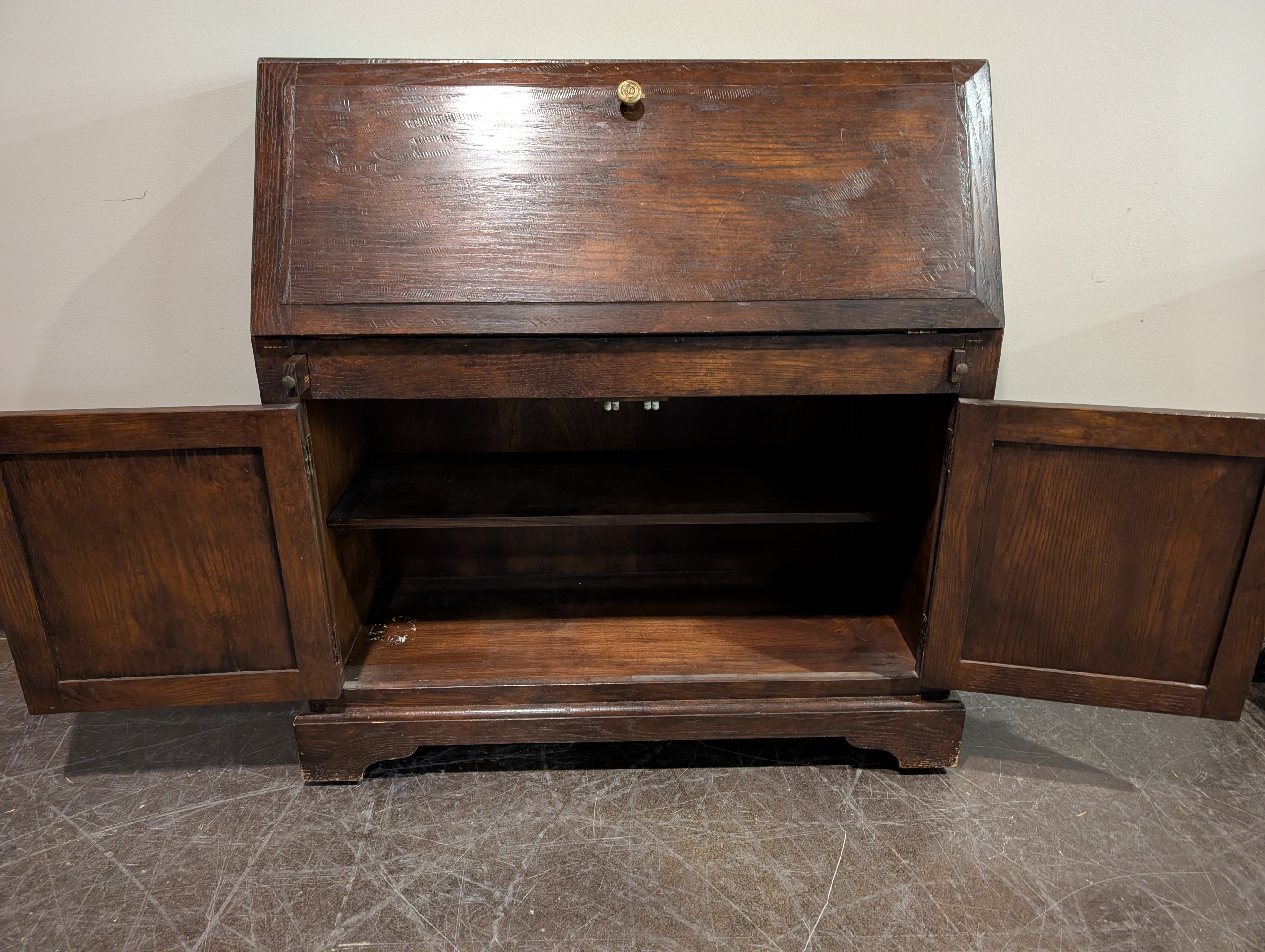 Classic Wooden Secretary Desk with Drop-Front and Storage Cabinet