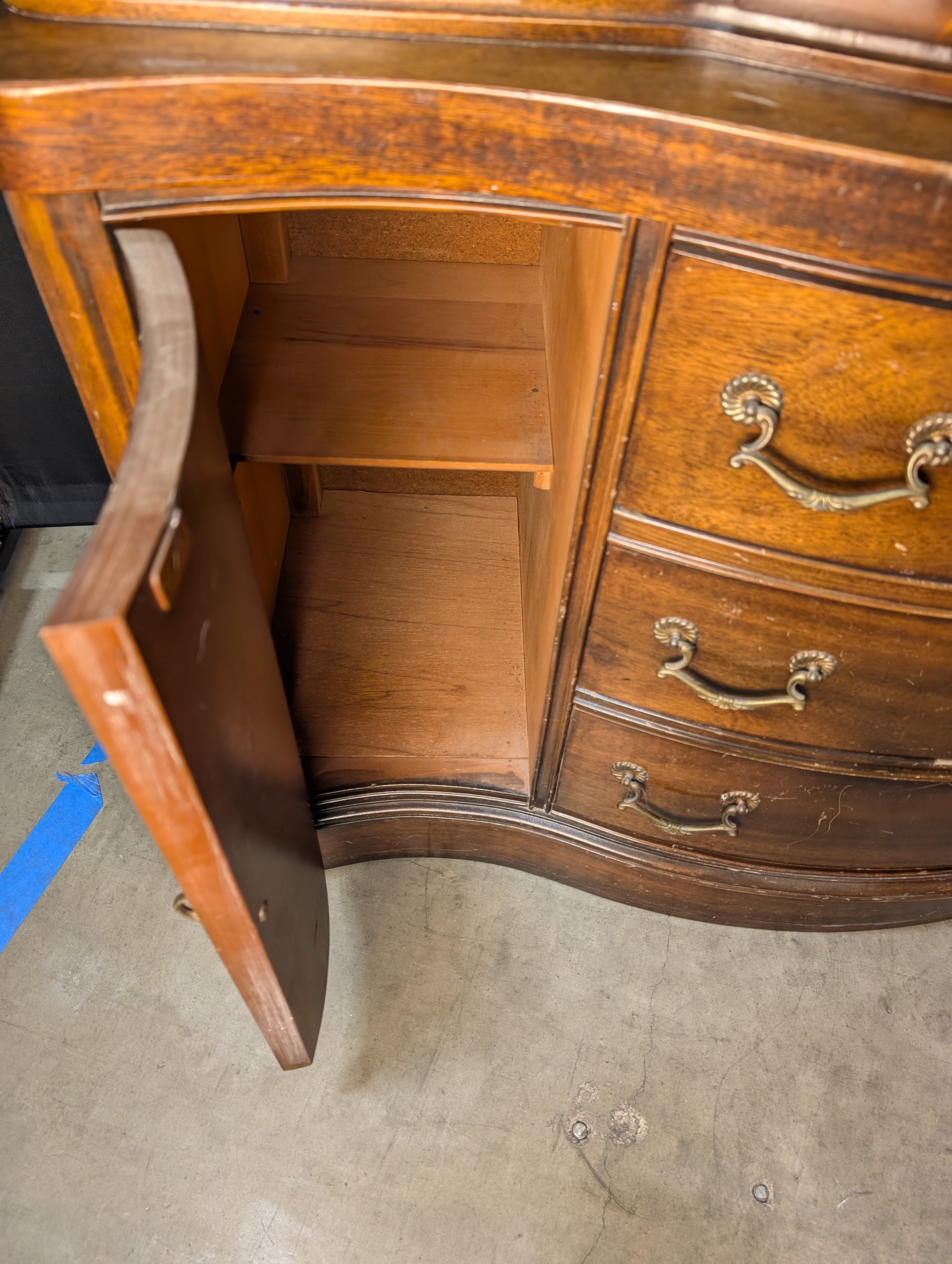 Curved Hardwood China Cabinet with Glass Doors
