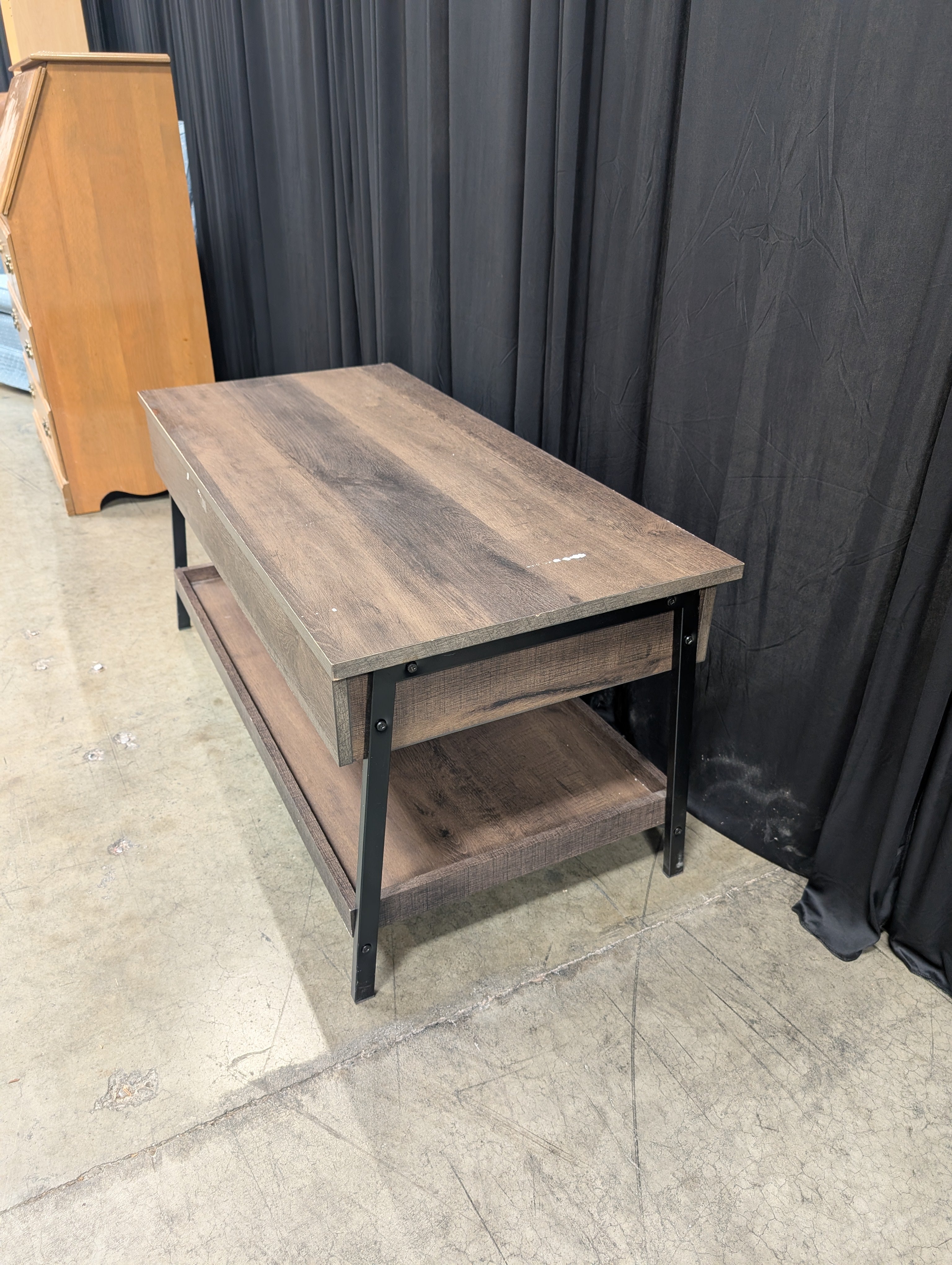 Dark Wood Lift-Top Coffee Table with Storage Shelf
