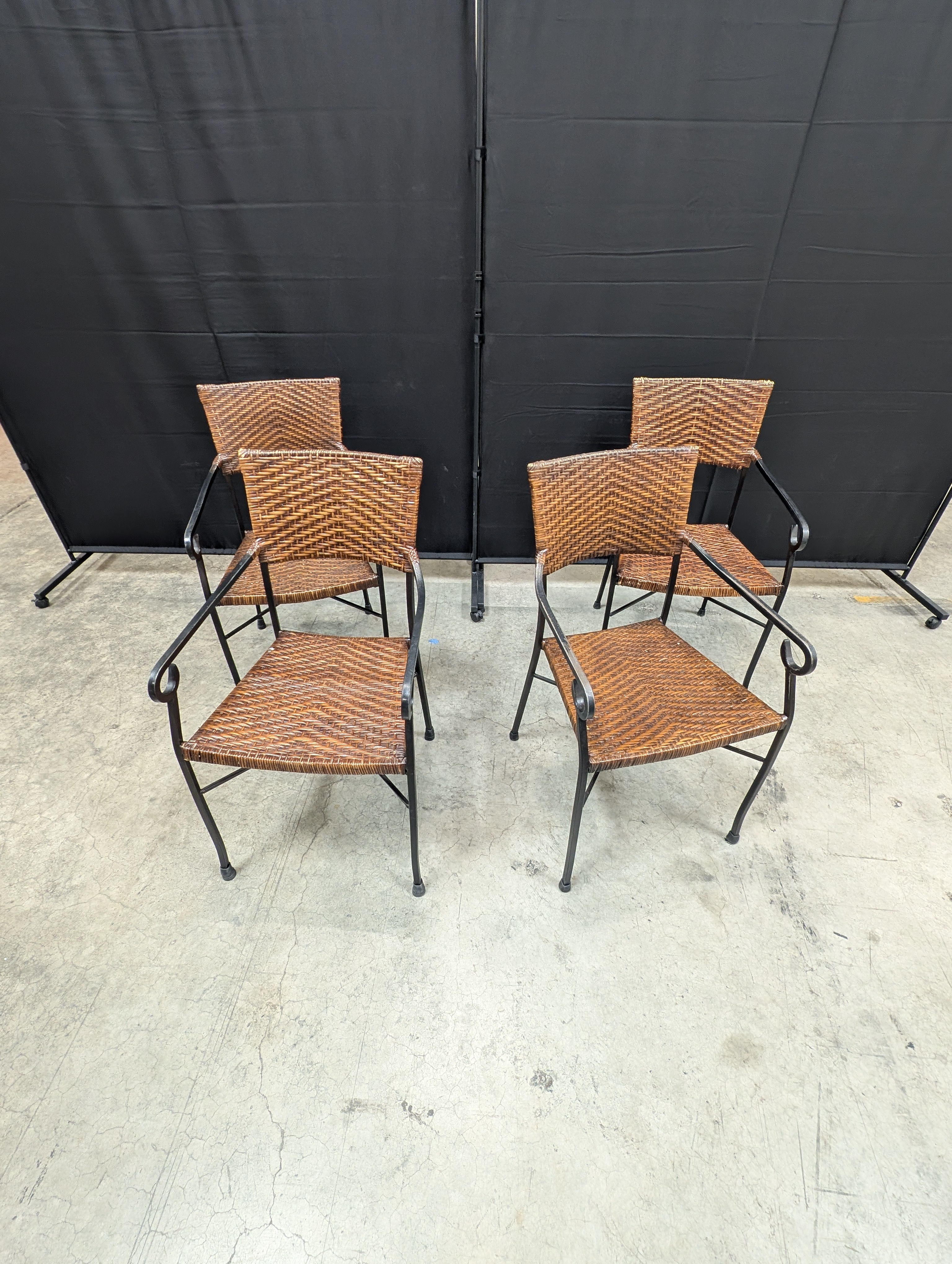 Set of Four Woven Rattan & Metal Outdoor Armchair