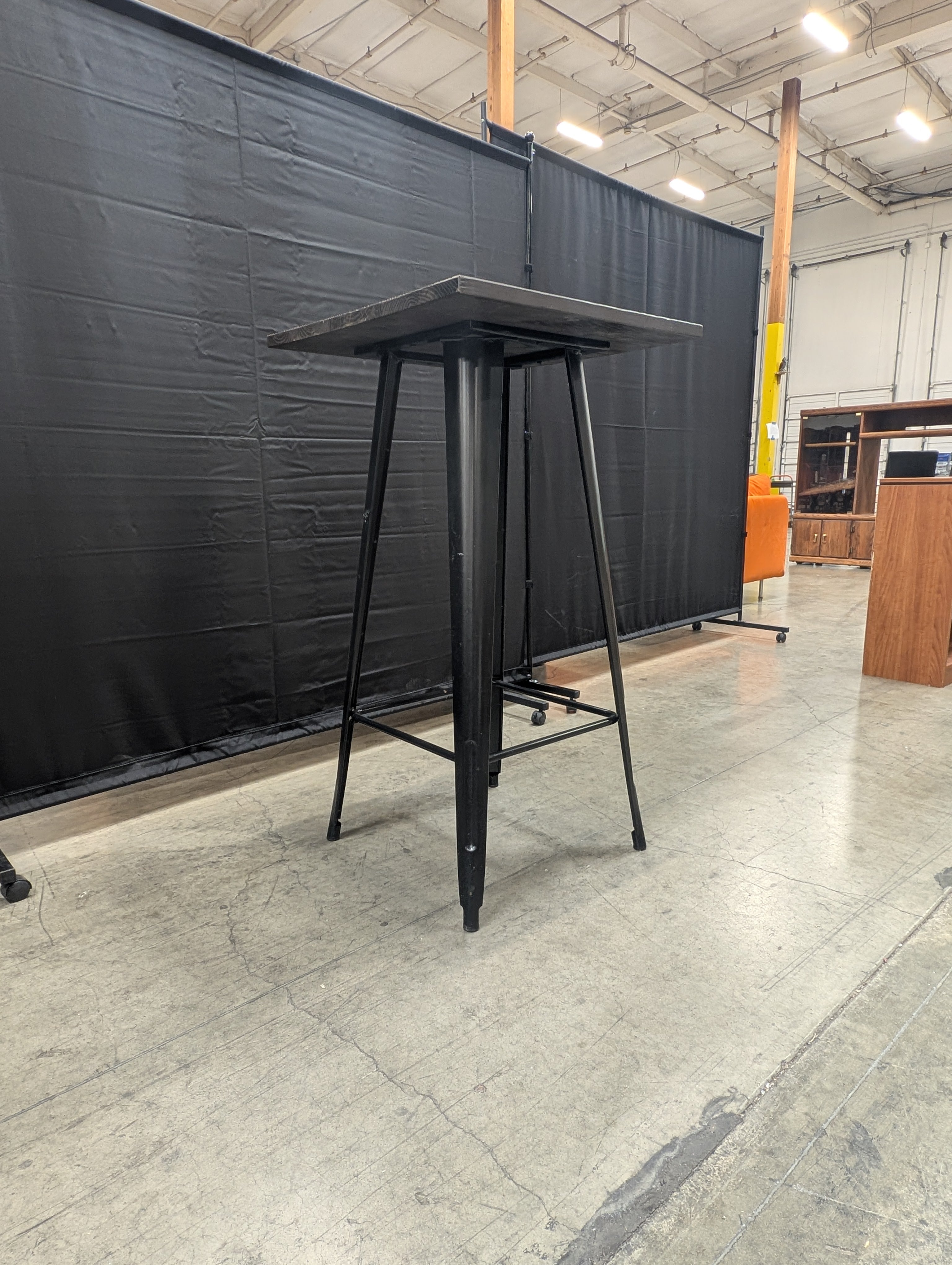 Modern Square Dark Wood Bar Height Table with Metal Base