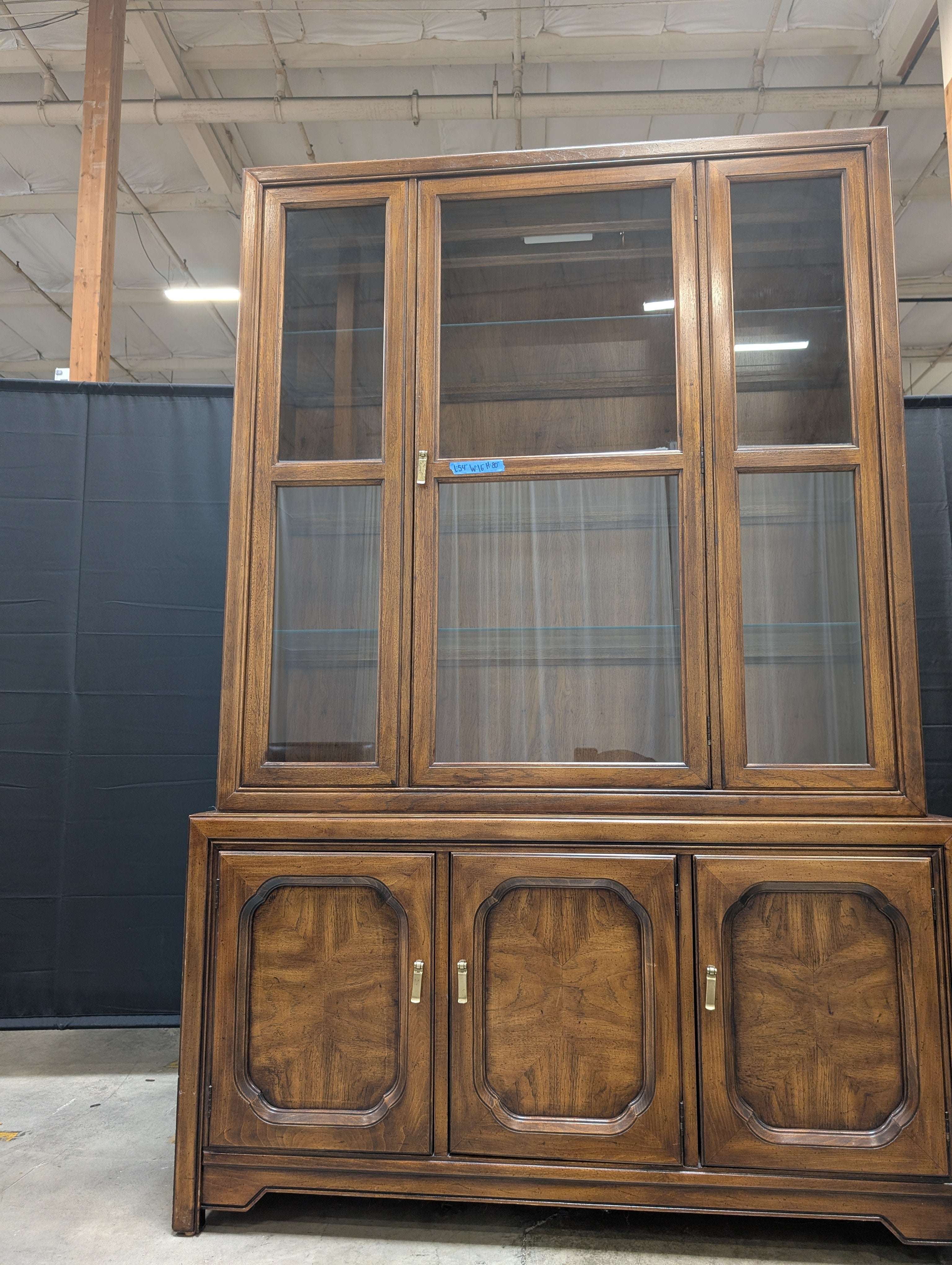 Vintage Wooden China Cabinet with Glass Shelves