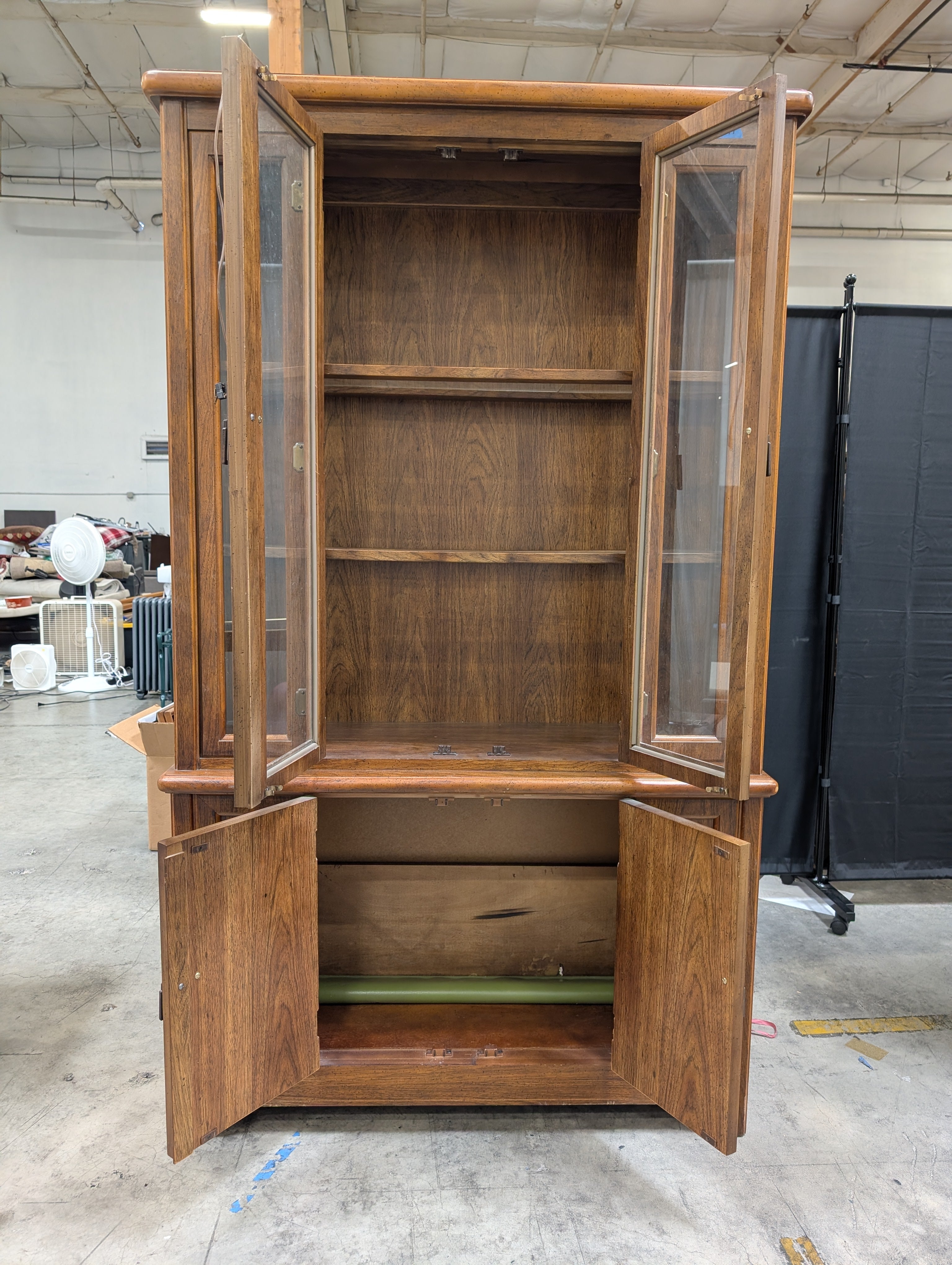 Vintage Golden Oak China Cabinet with Glass Doors