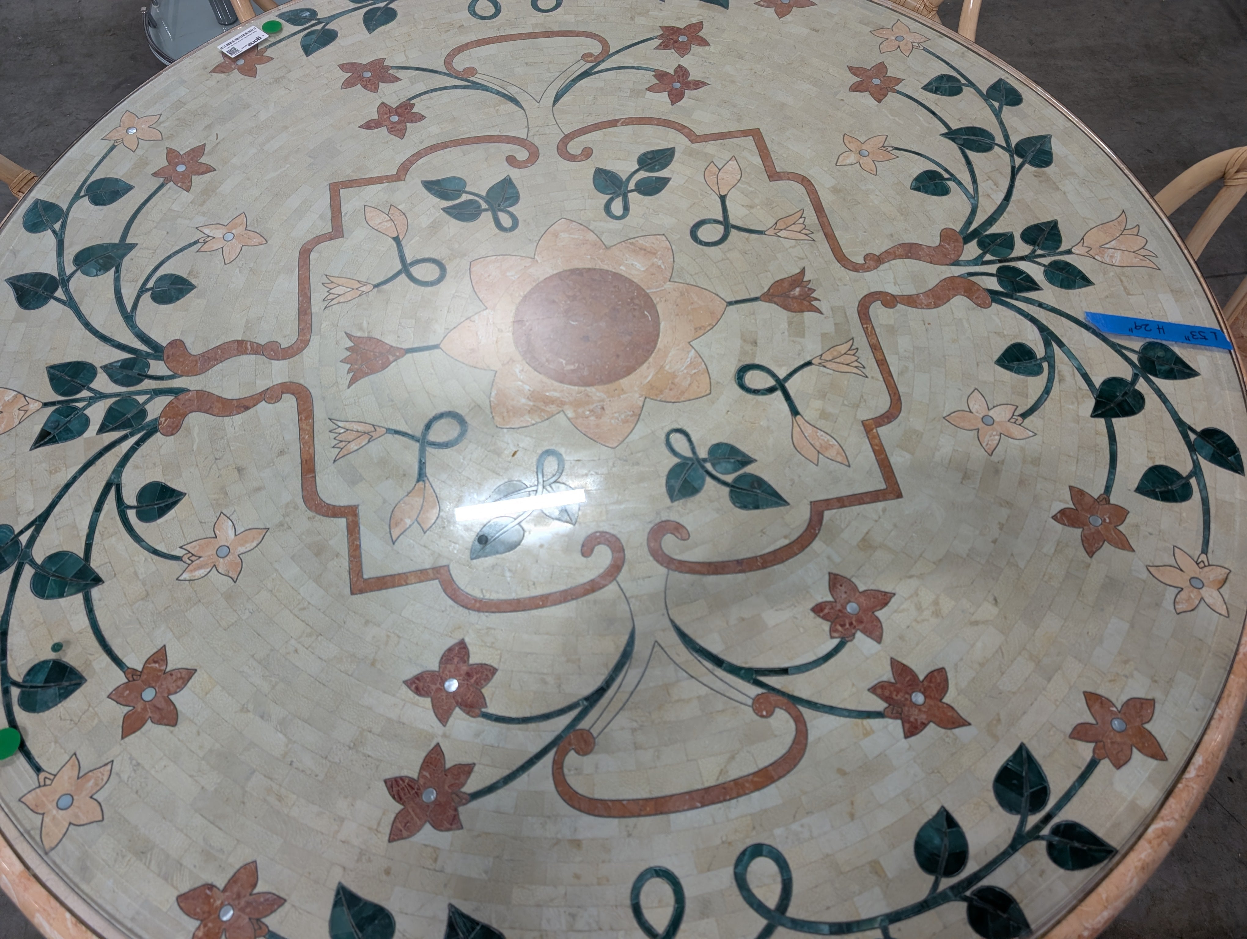 Rattan faux stone table and Set of Six Chairs