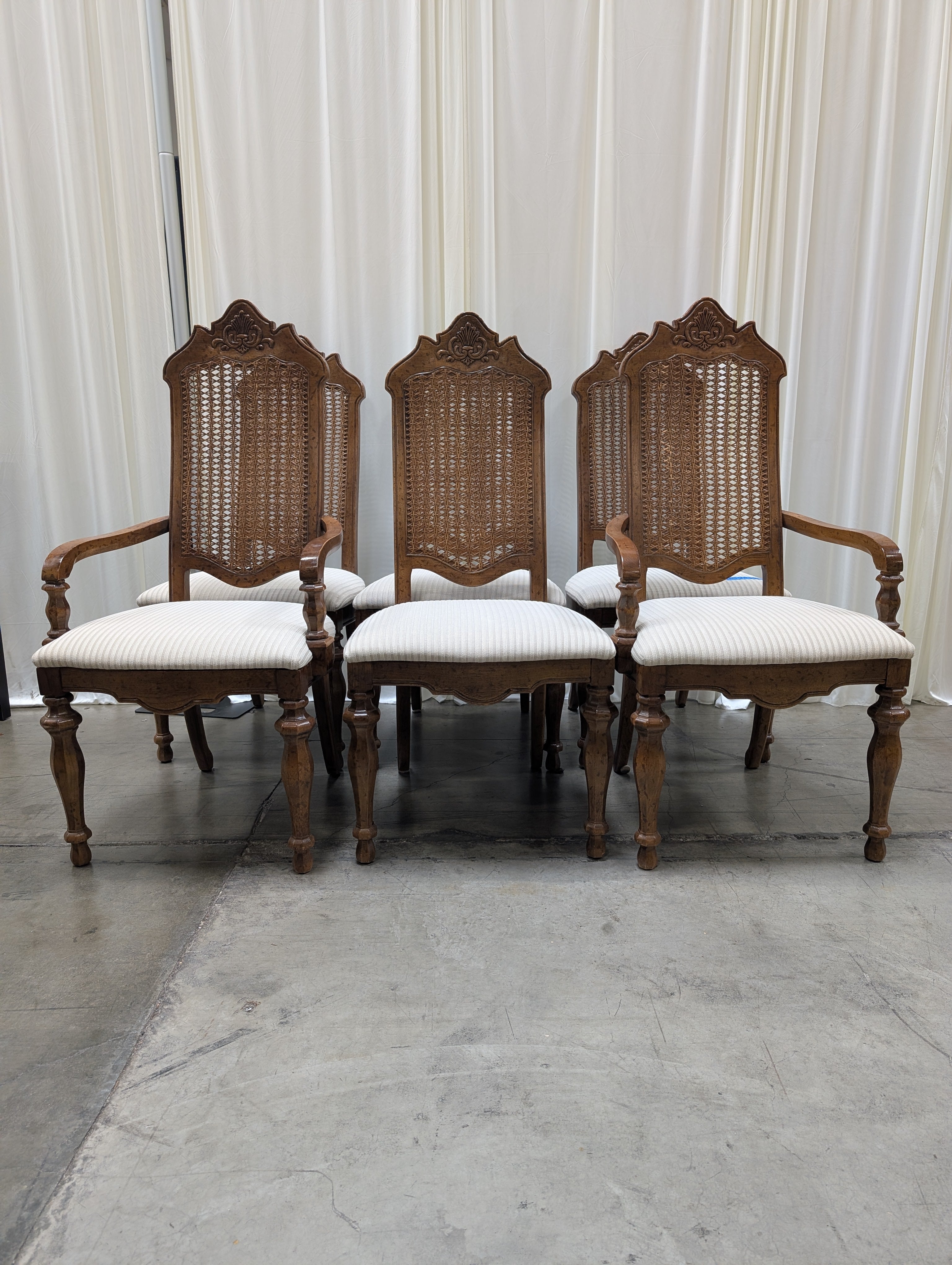 Set of Six Vintage Cane Back Dining Chairs in Wood