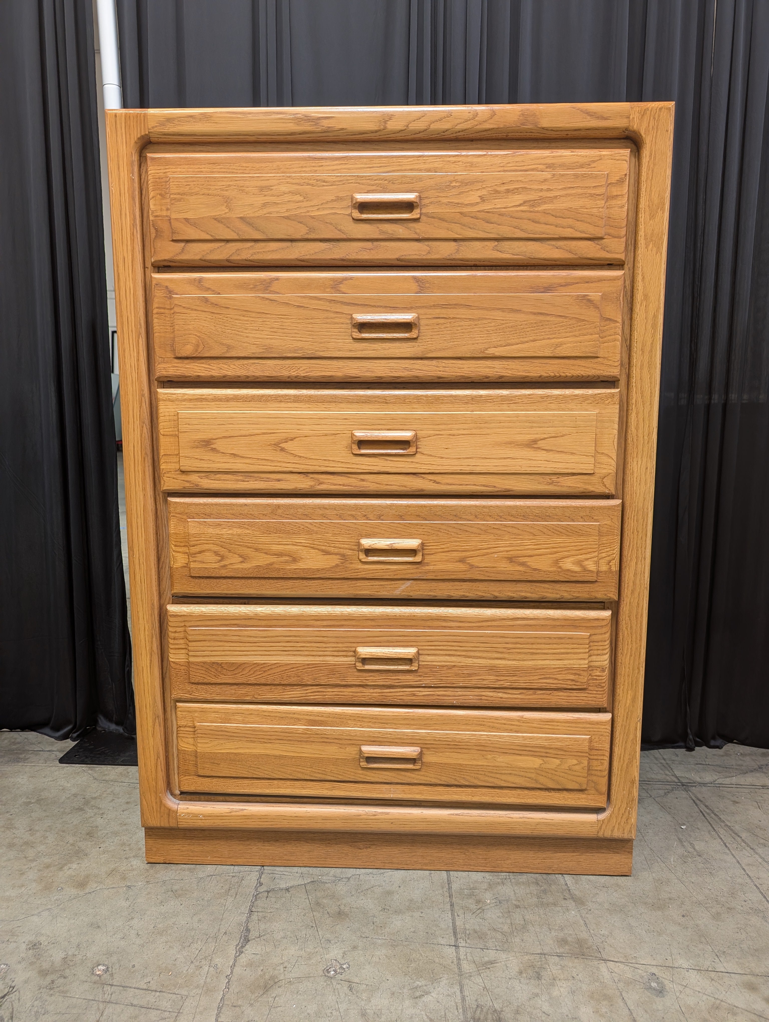 Golden Oak Six-Drawer Dresser with Wooden Pulls