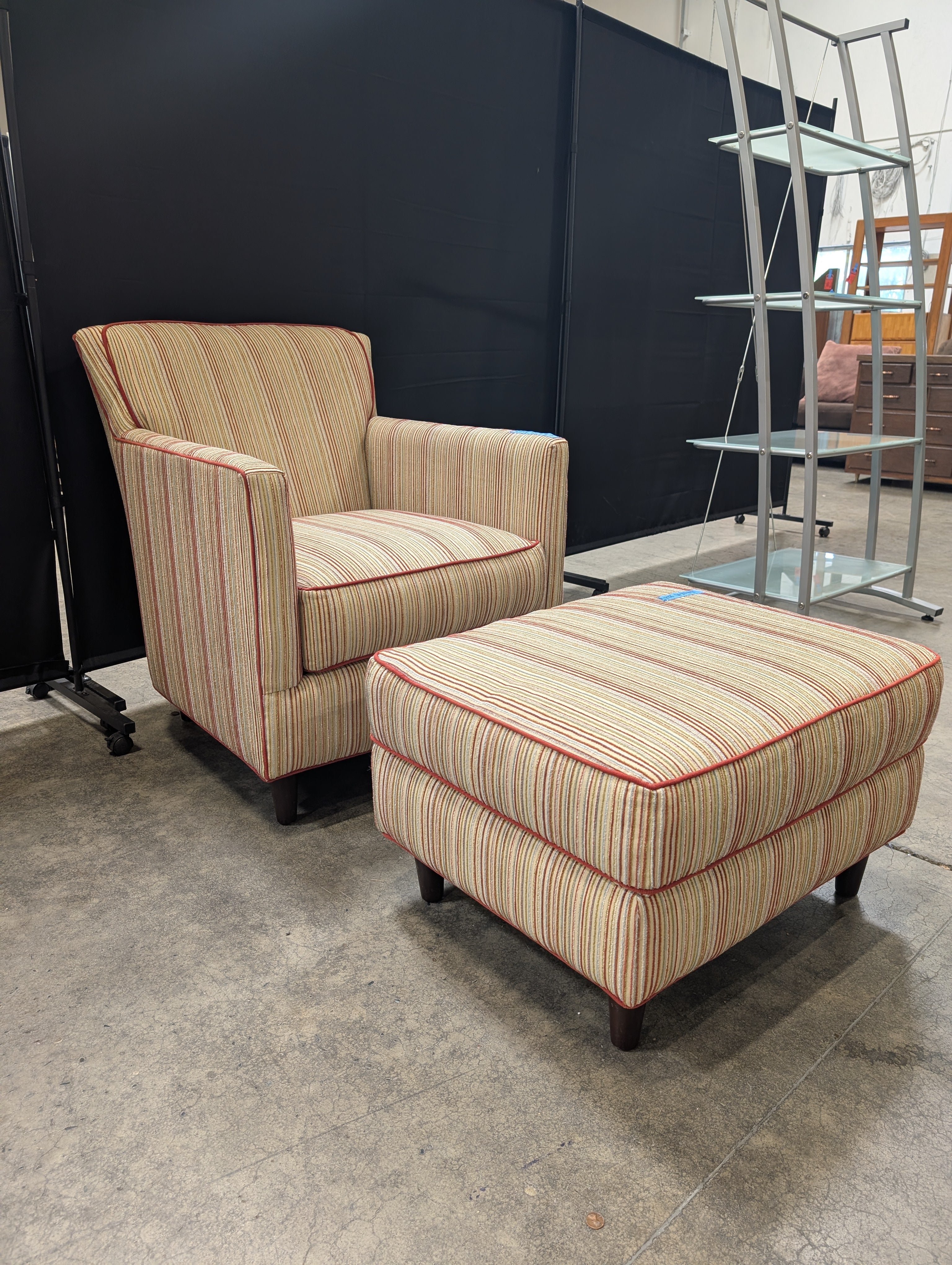 Striped Bassett Furniture Armchair with Ottoman