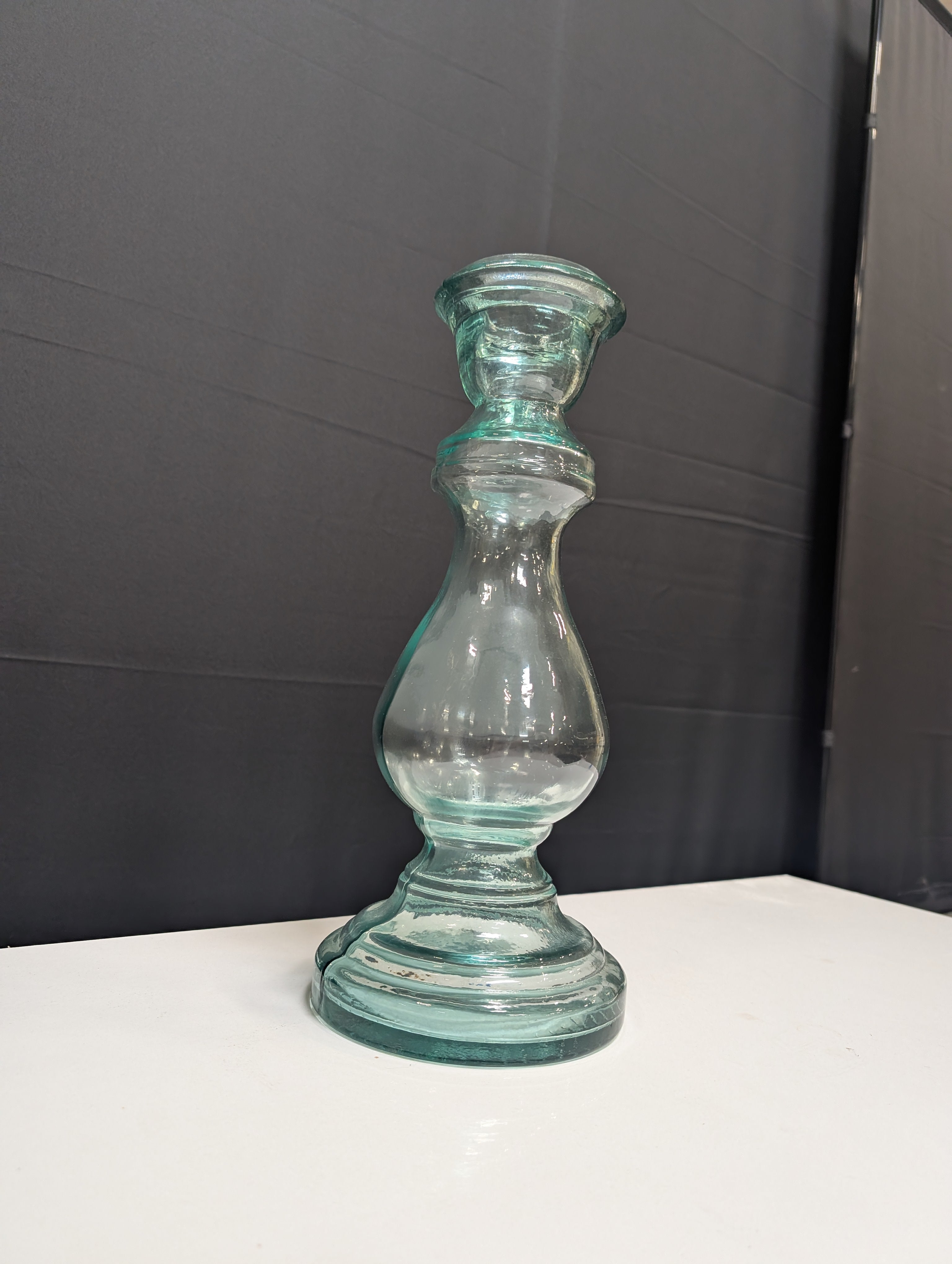 Stacked Aqua Tinted Glass Candlestick Holder
