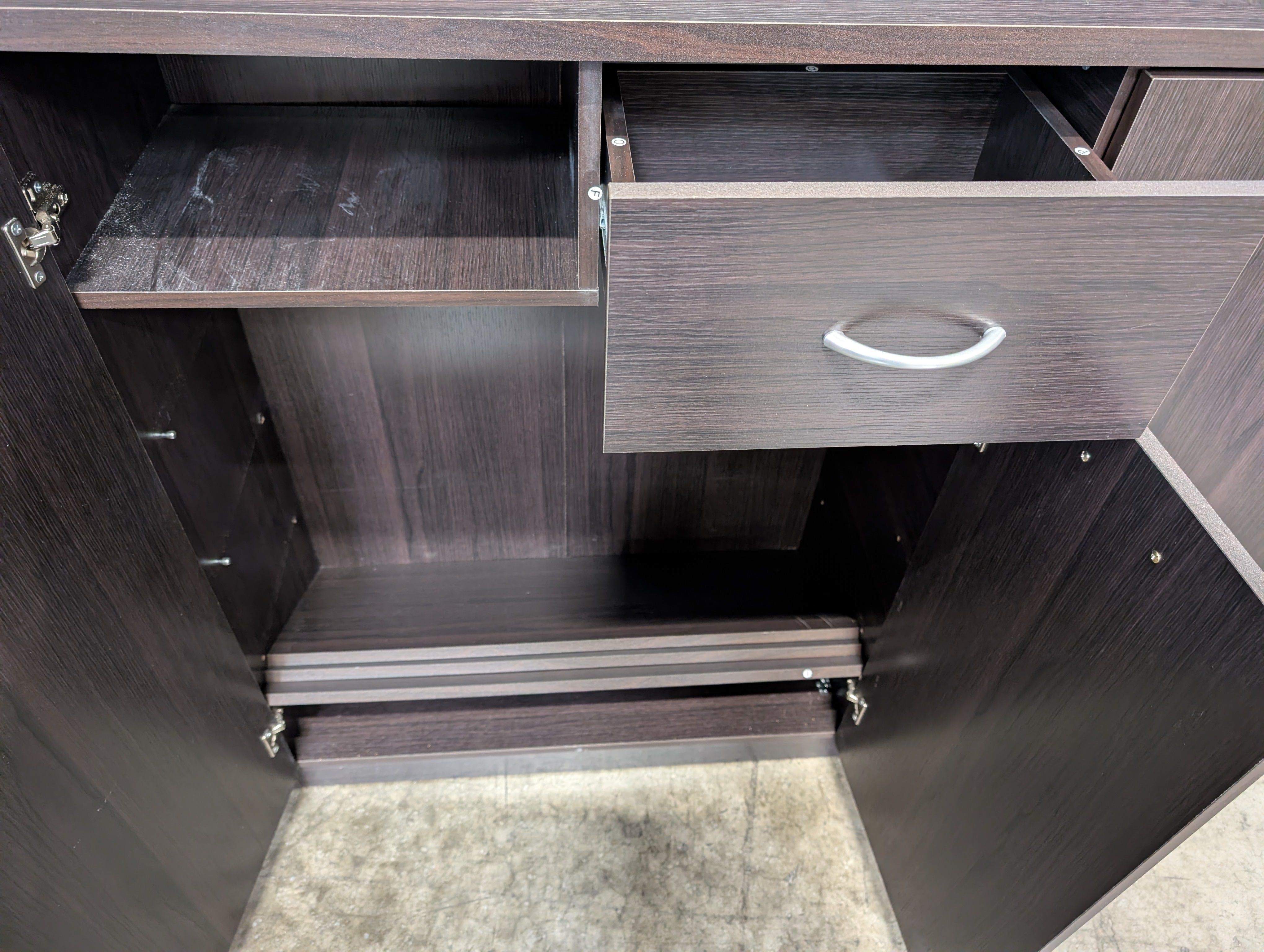 Dark Wood Storage Cabinet with Silver-Tone Handles