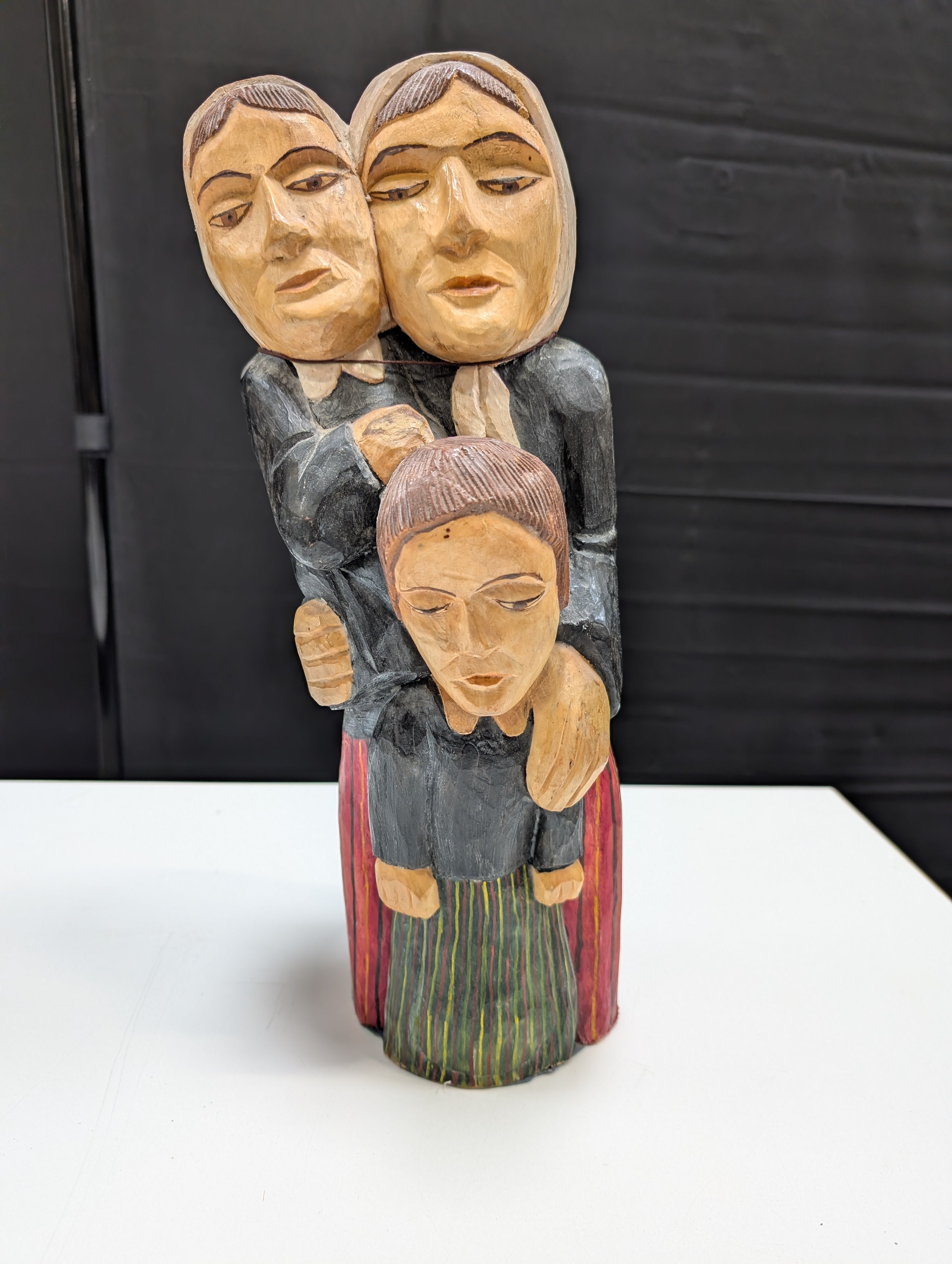 Hand-Carved Wooden Folk Art Family Sculpture