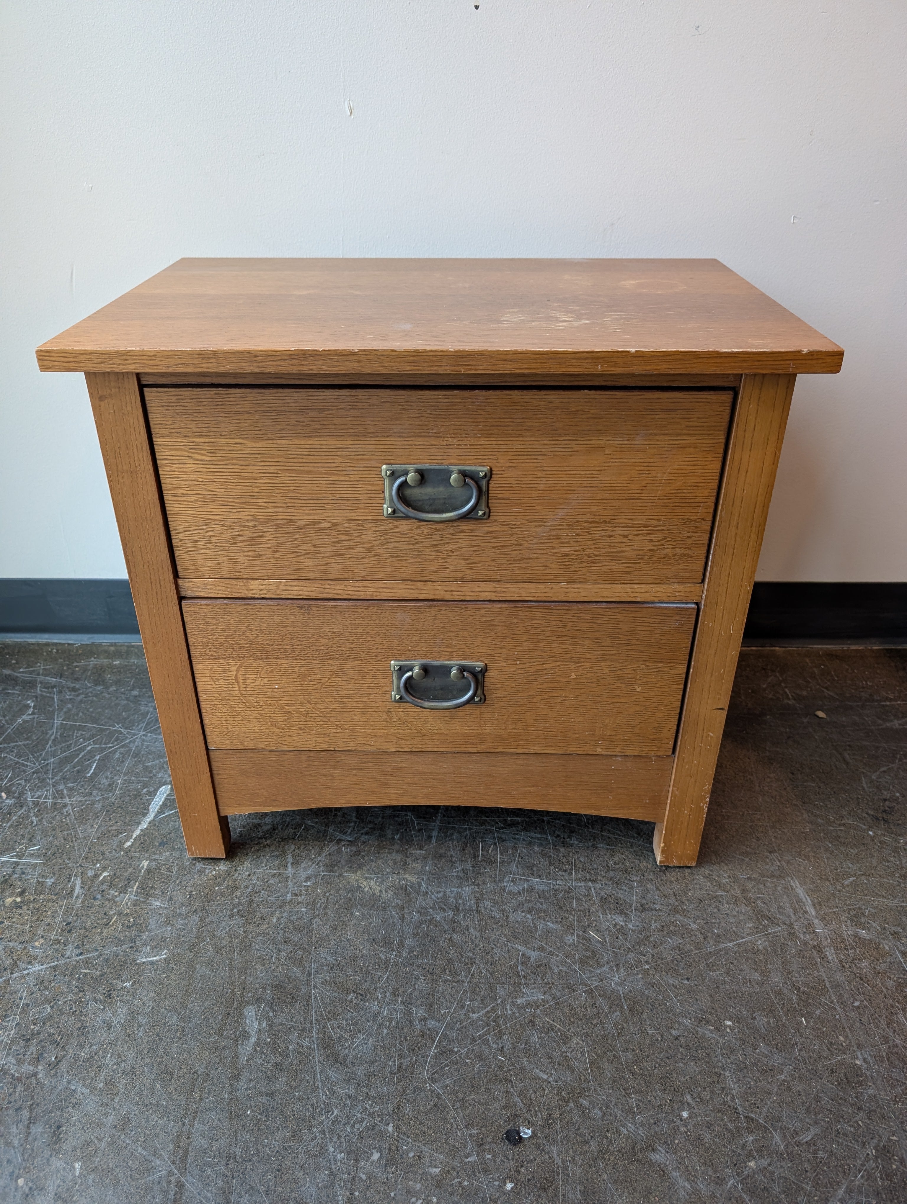 Sturdy Hardwood Bassett Two-Drawer  Nightstand with Metal Ring Pulls