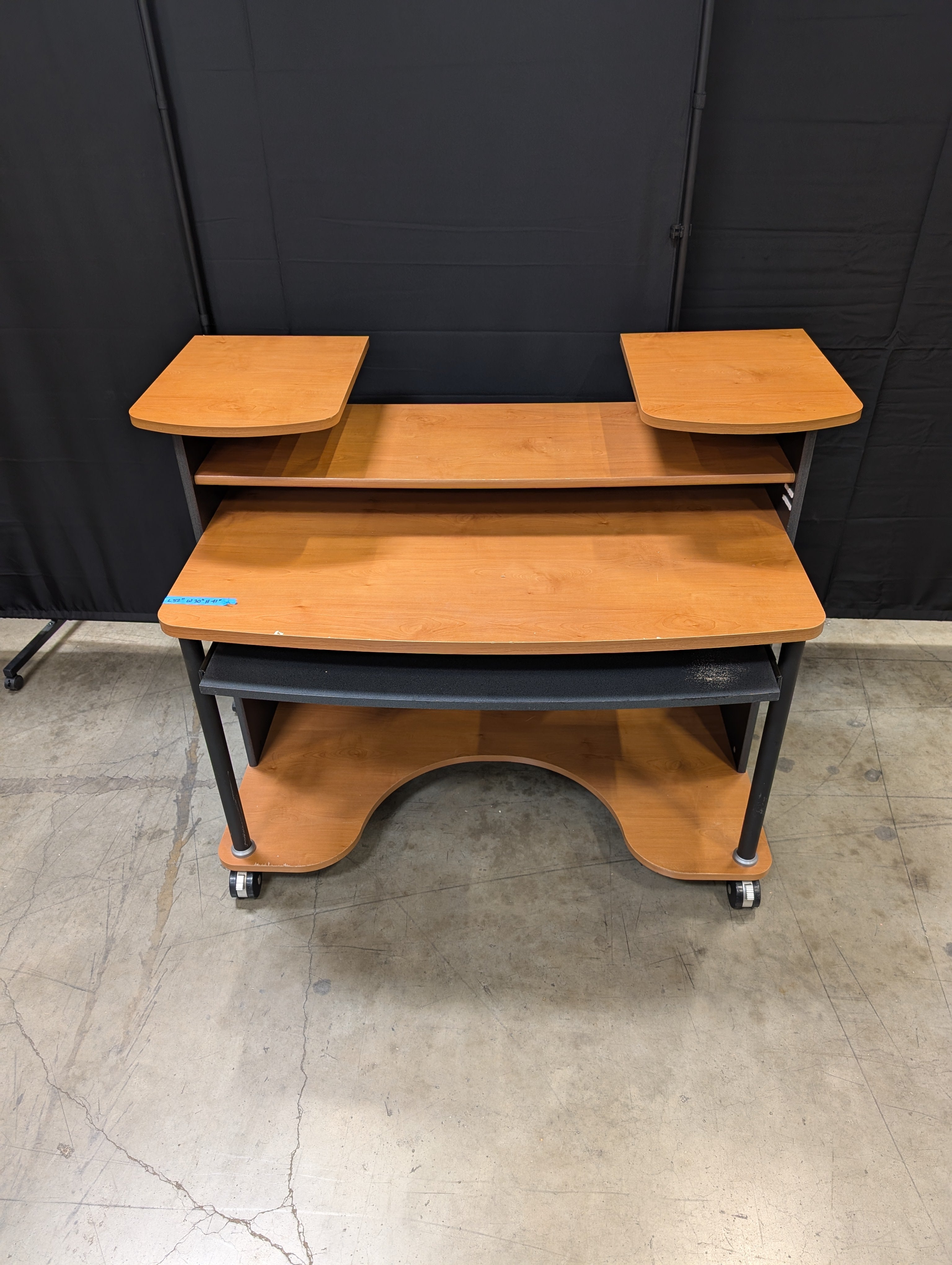 Compact Rolling Computer Workstation Desk with Tiered Shelves