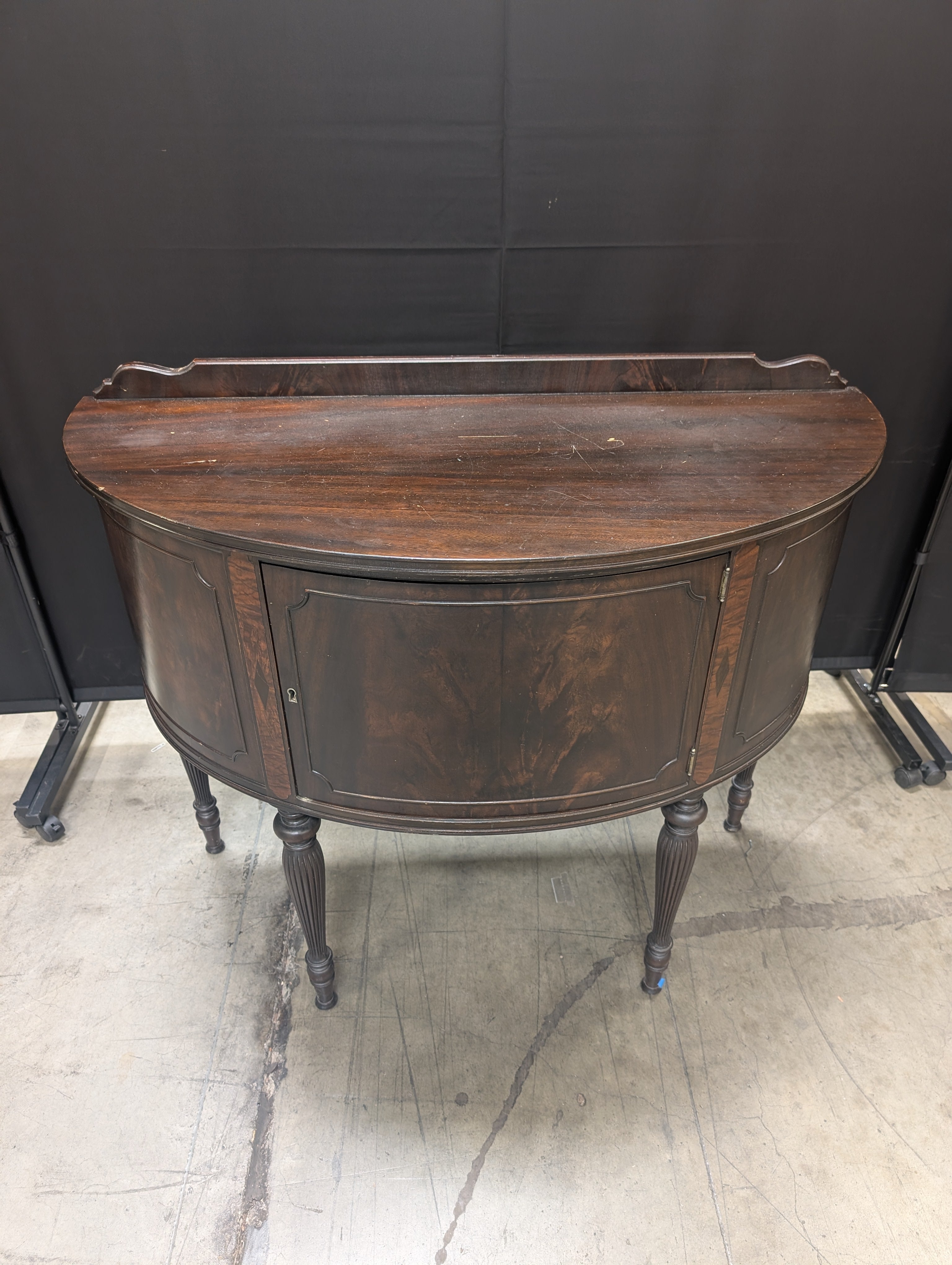 Vintage Dark Wood Demilune Console Cabinet
