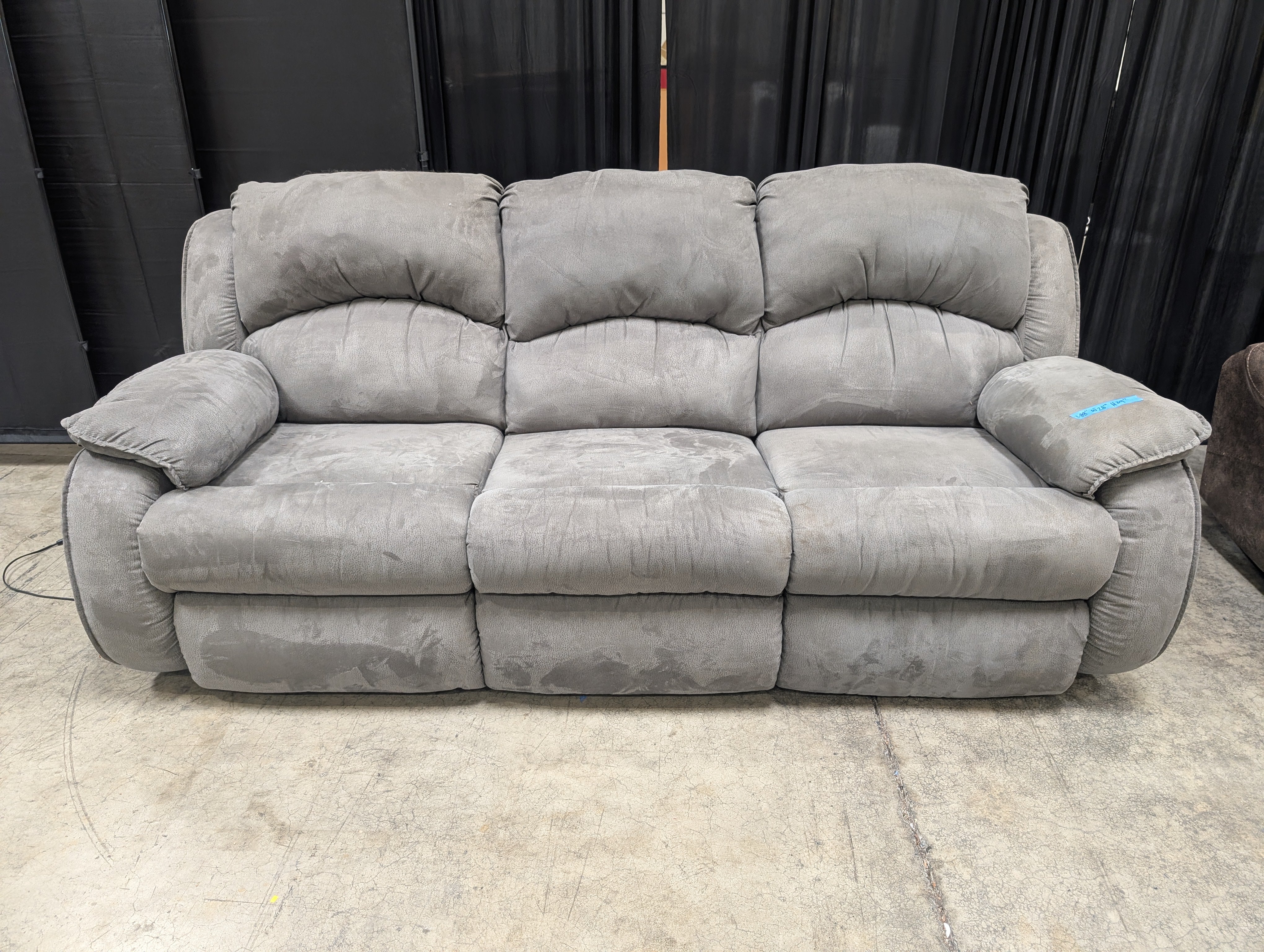 Plush Taupe Fabric Power Reclining Couch with Overstuffed Arms