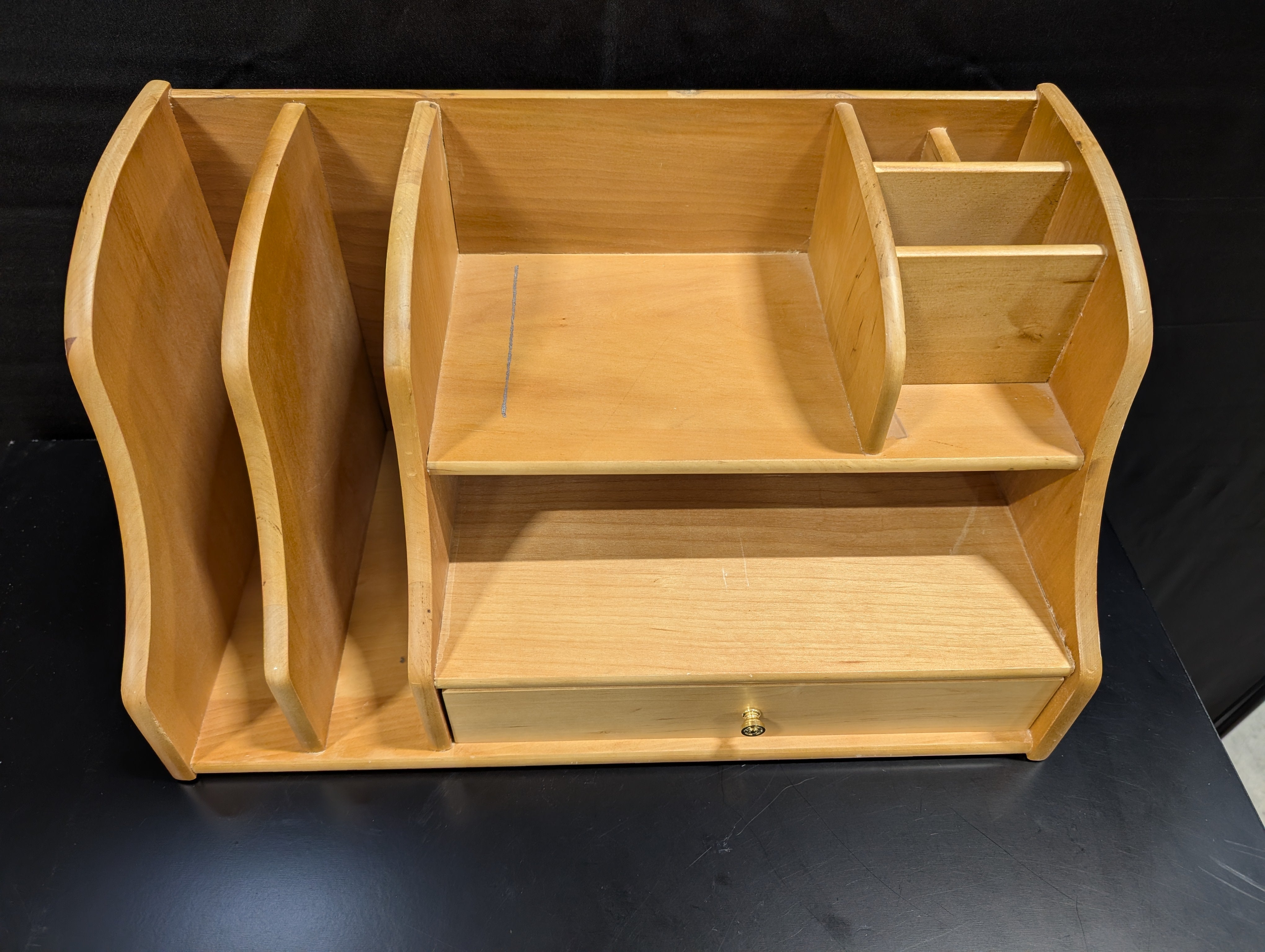 Natural Wood Desktop Organizer with Storage Drawer and File Sorters
