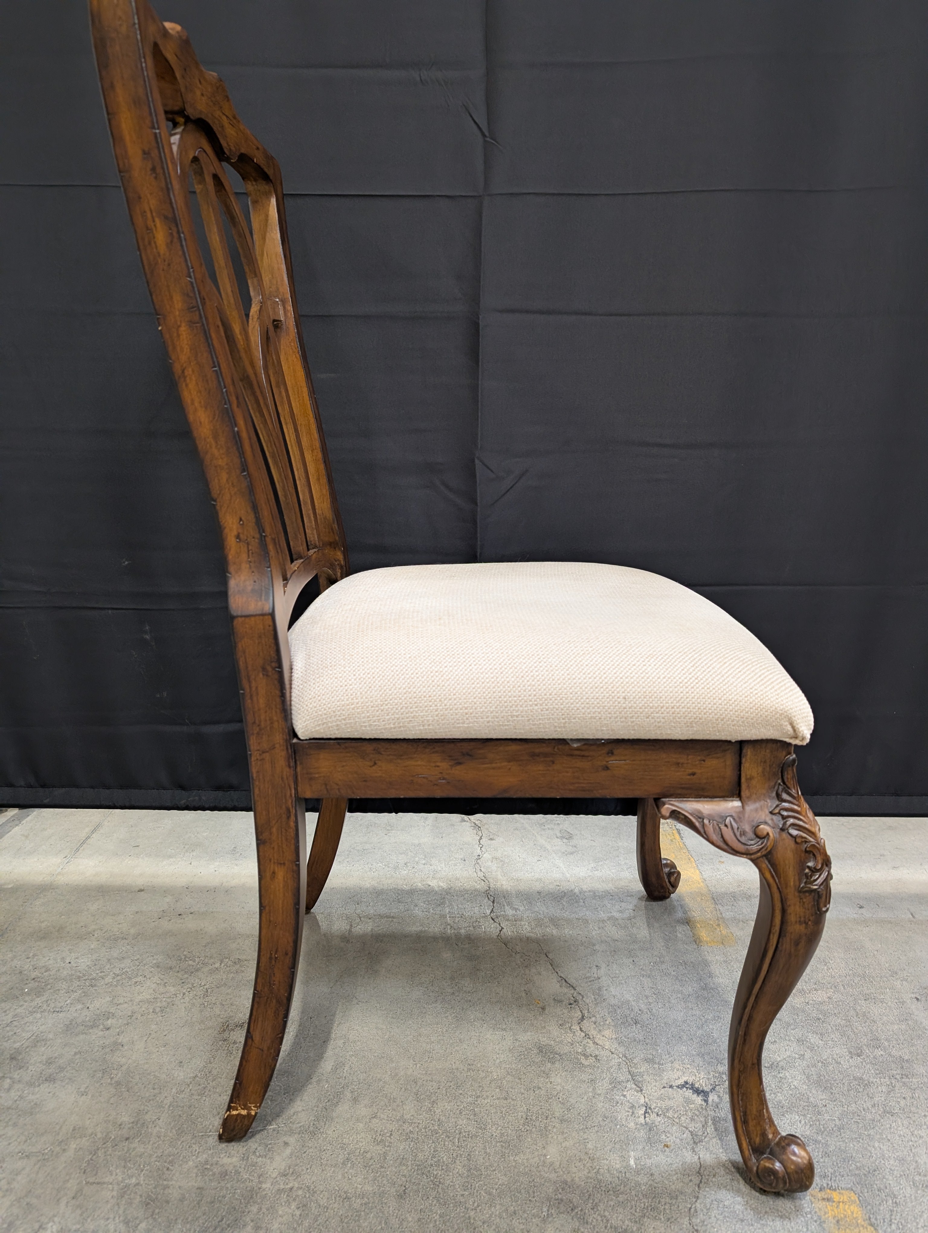 Ornate Carved Wood Dining Side Chair with Upholstered Seat