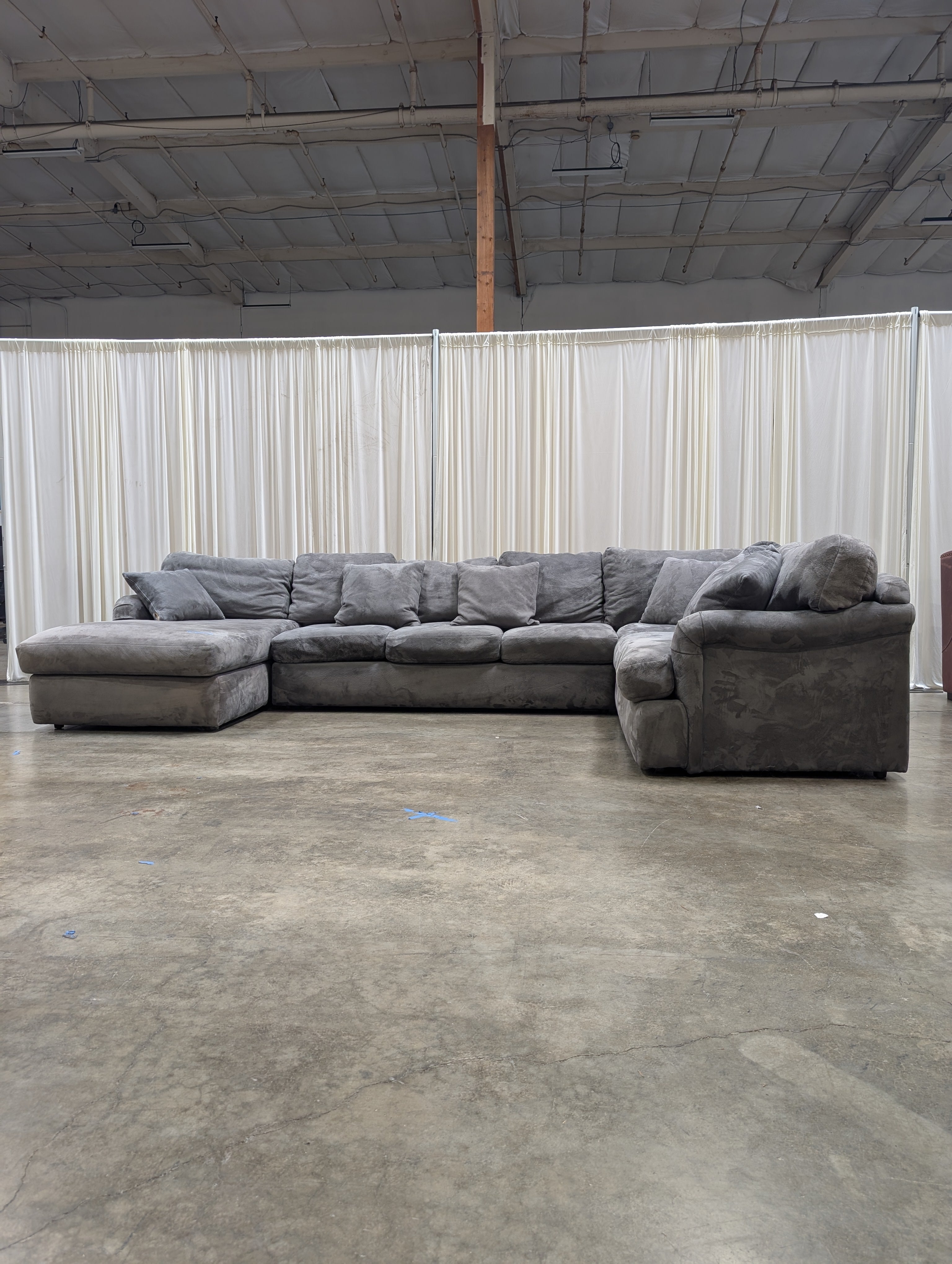 Large Charcoal Grey Fabric Sectional Couch