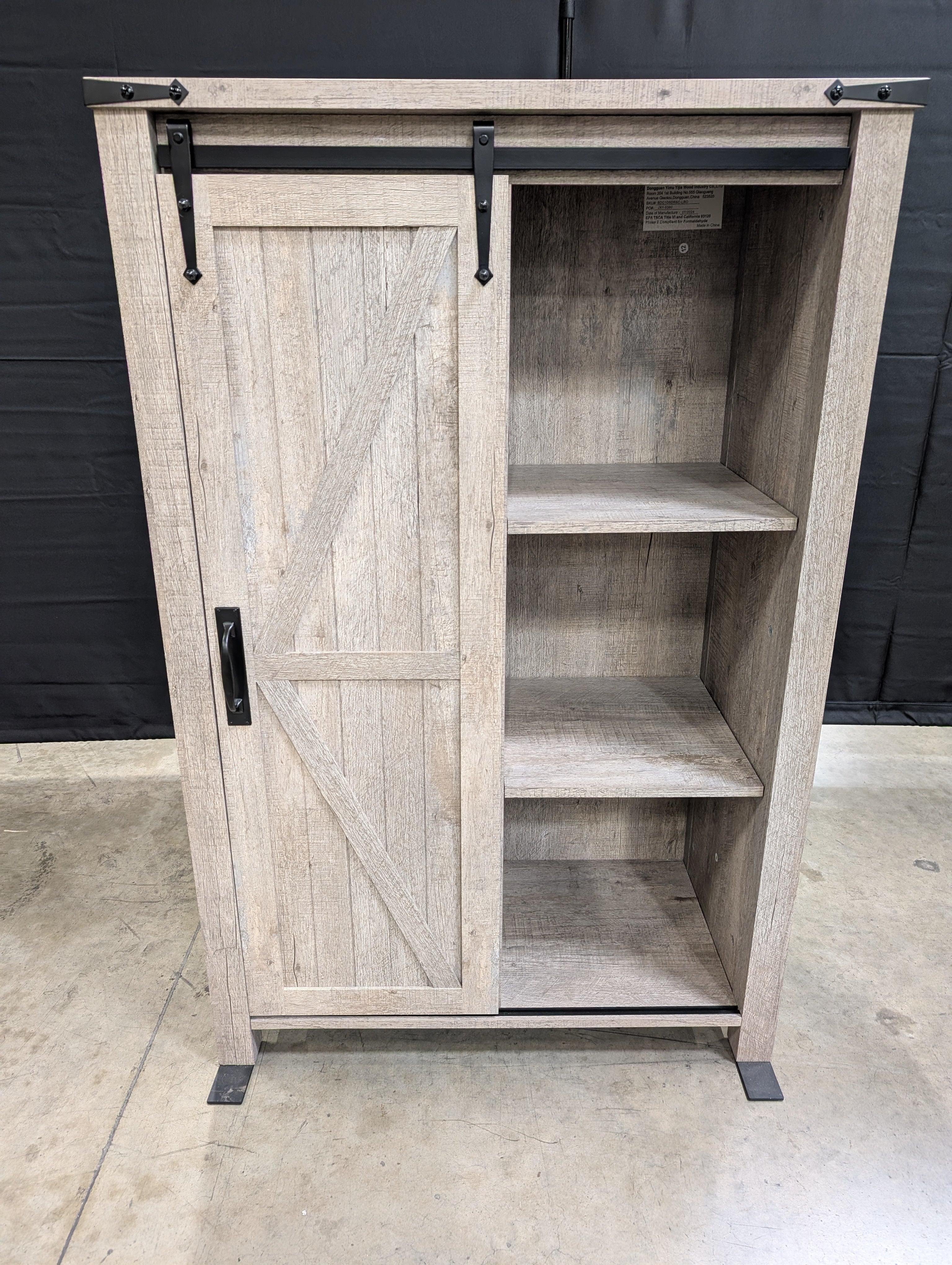 Rustic Light Brown Wood Storage Cabinet | 5 Drawers & Sliding Barn Door