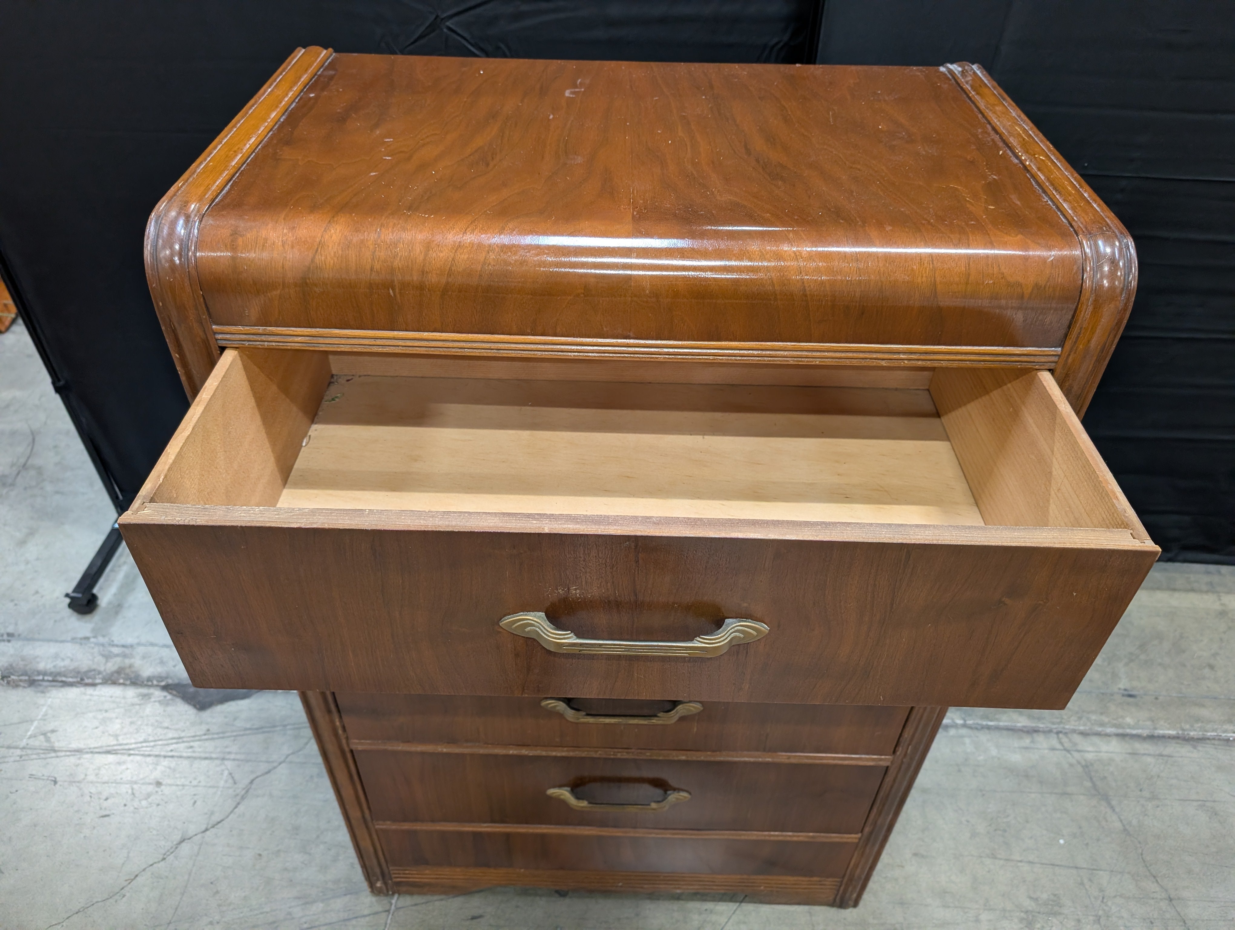 Vintage Rounded Edge Four-Drawer Wooden Dresser