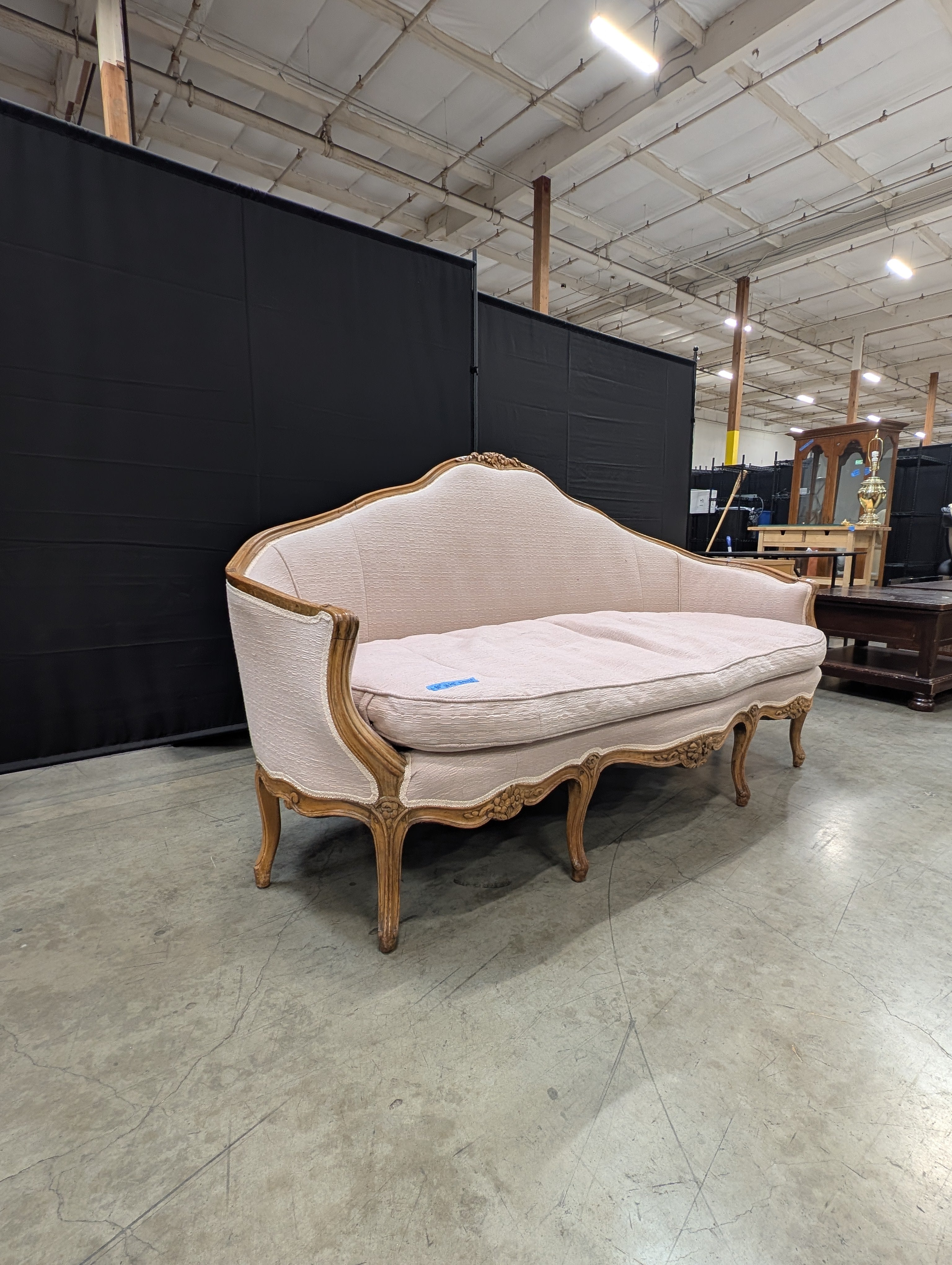 Ornate French Provincial Carved Wood Settee Sofa
