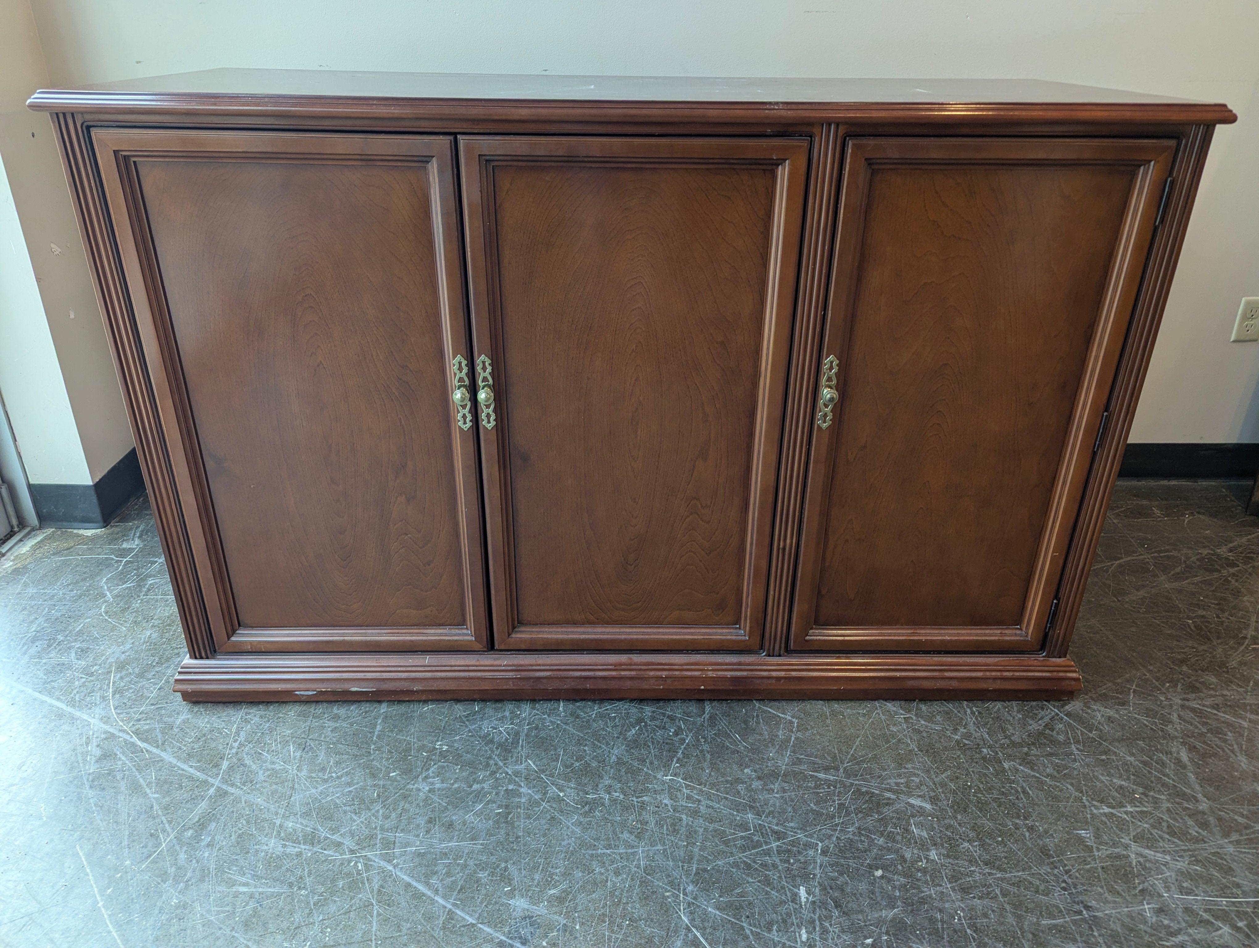 Grandwood Inc. Dark Wood Three-Door Sideboard Cabinet