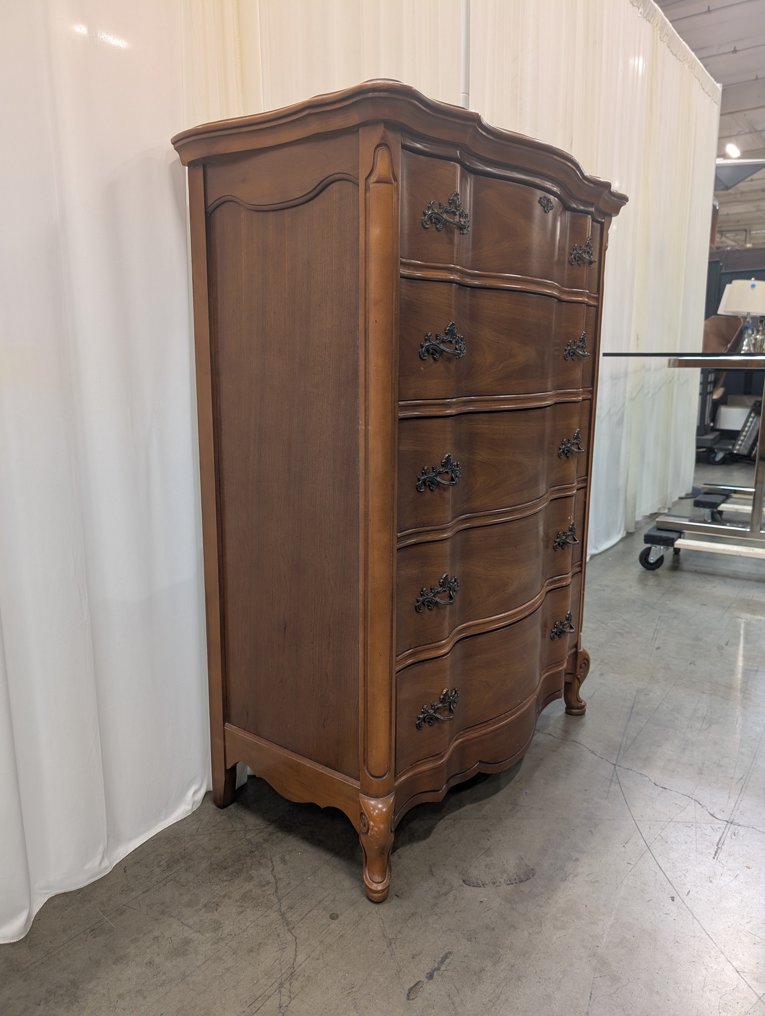 French Provincial Five-Drawer Dresser with Ornate Hardware