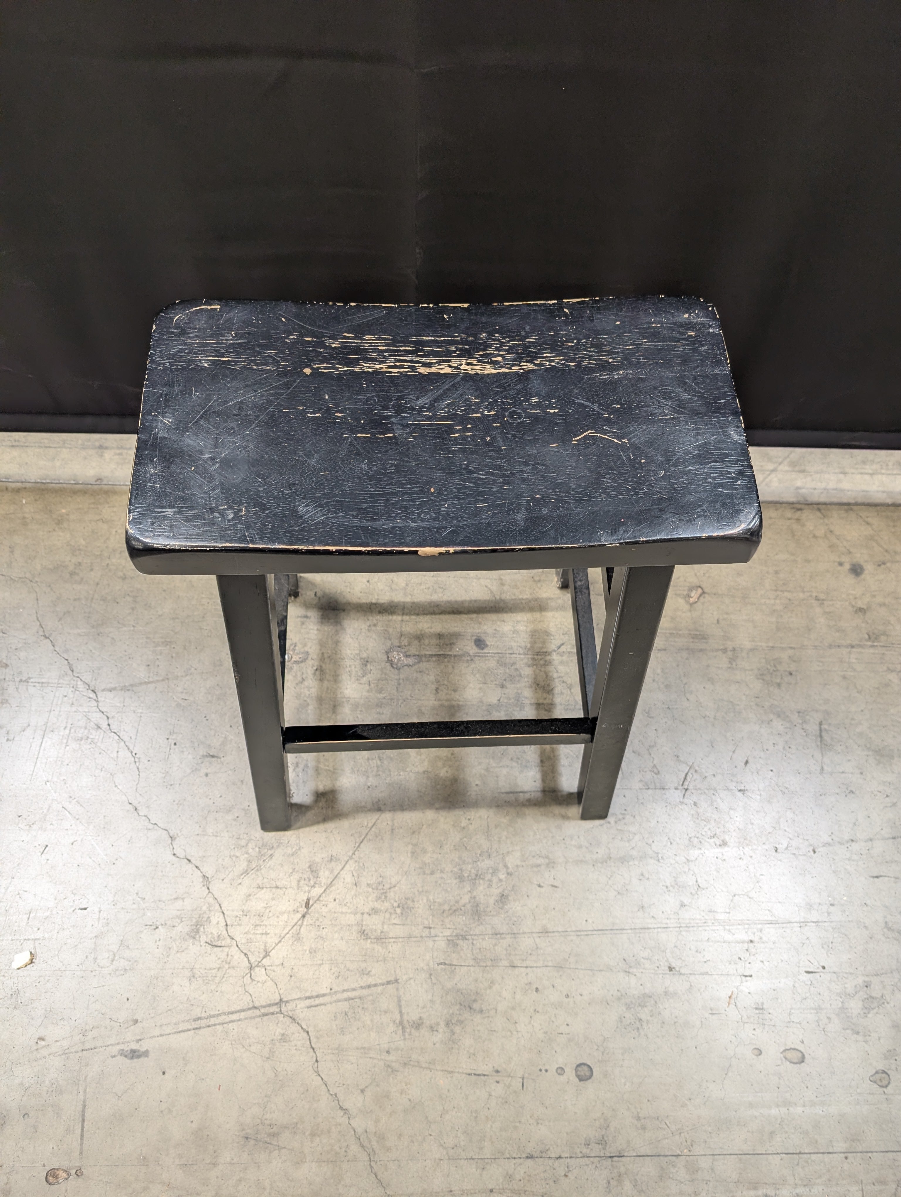 Compact Black Rectangular Wood Stool